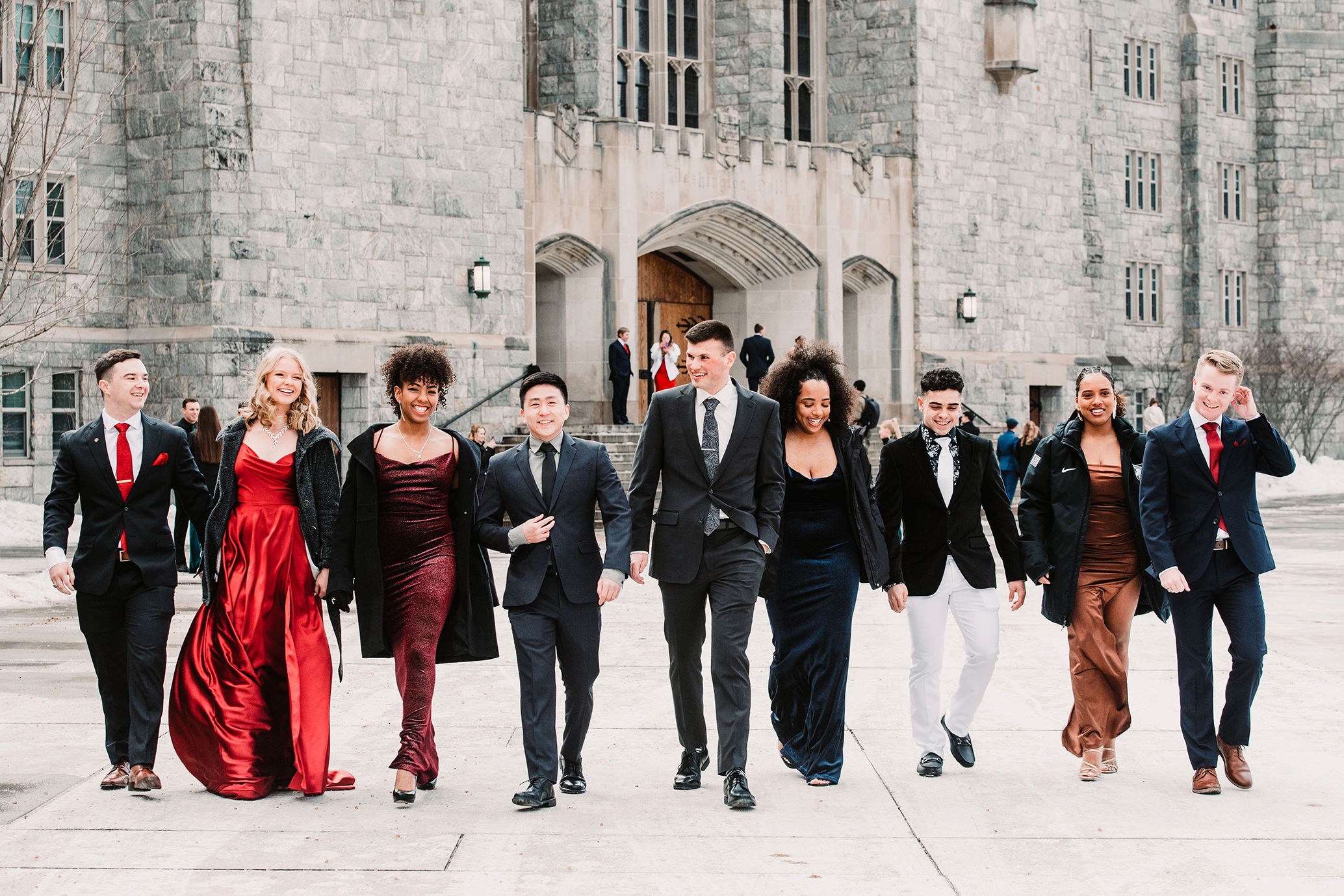 Members of the Class of 2022 don suits and dresses to enjoy their 100th Night evening festivities, which began with a banquet at the Cadet Mess Hall.   (Photo by Elizabeth Woodruff/USMA PAO)