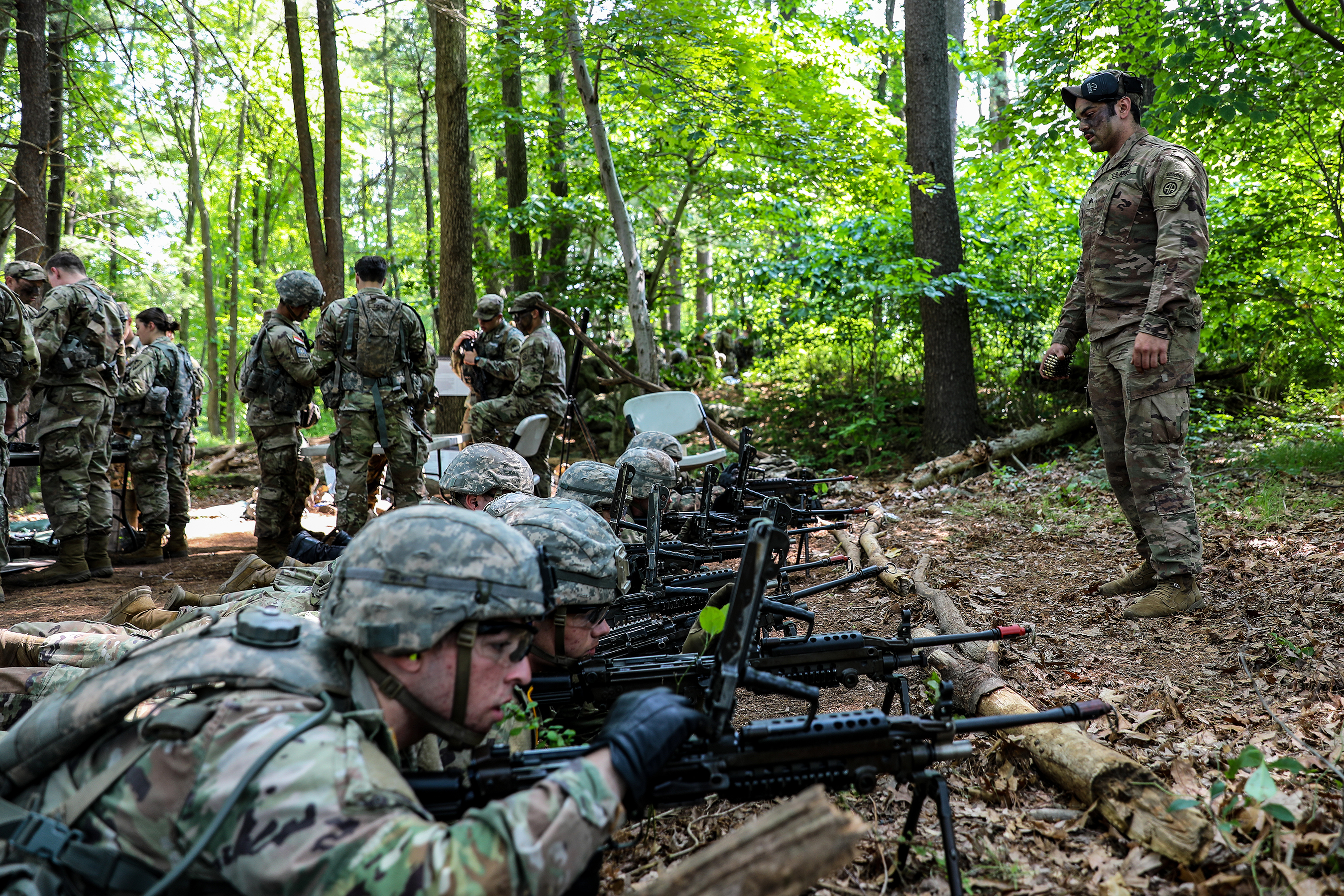 Paratroopers assigned to the task force, from the 1st Brigade Combat Team, 82nd Airborne Division, arrived recently to spend the summer at Camp Natural Bridge, a training area at the U.S. Military Academy, to assist with Cadet Summer Training (CST) 2023. CST is about 12 weeks’ worth of summer training that develops the cadets by giving them the opportunity to train under the guidance of upper-class cadets with the visiting Army units facilitating the initial training of those cadets. The task force also