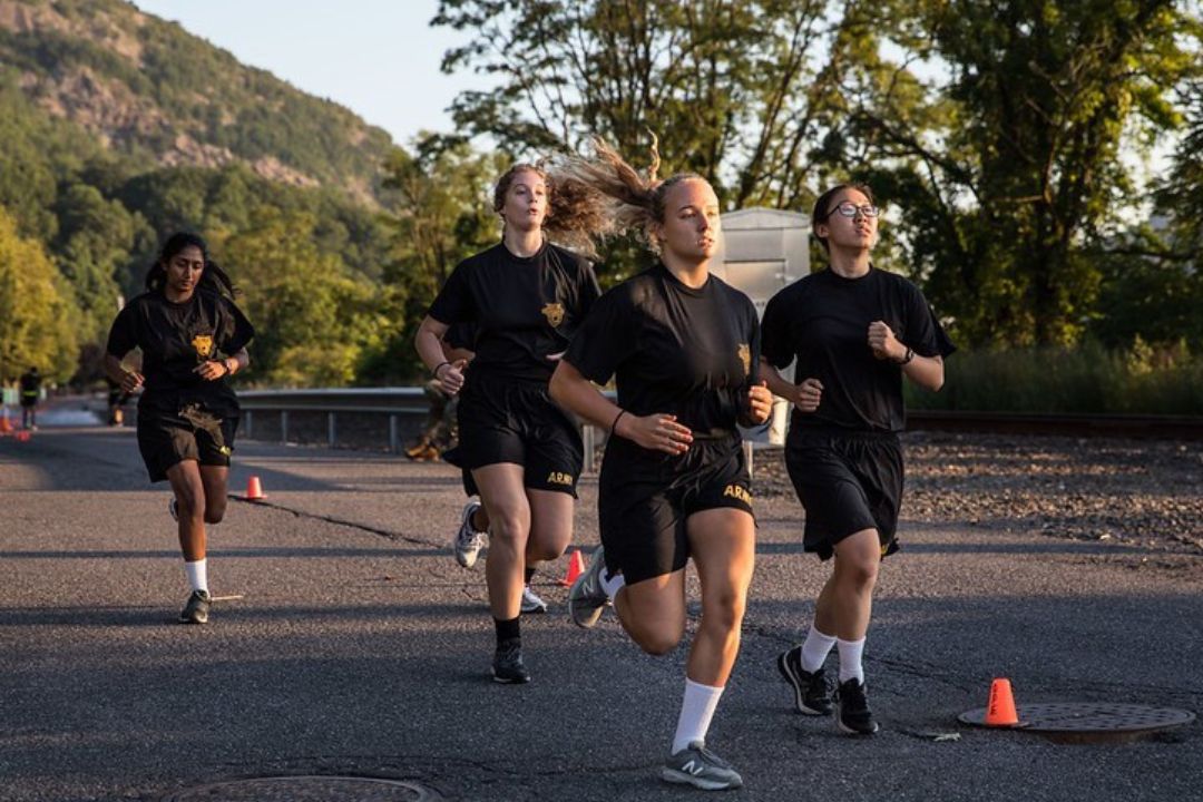   Cadets doing a 2-mile run for the Army Fitness Test