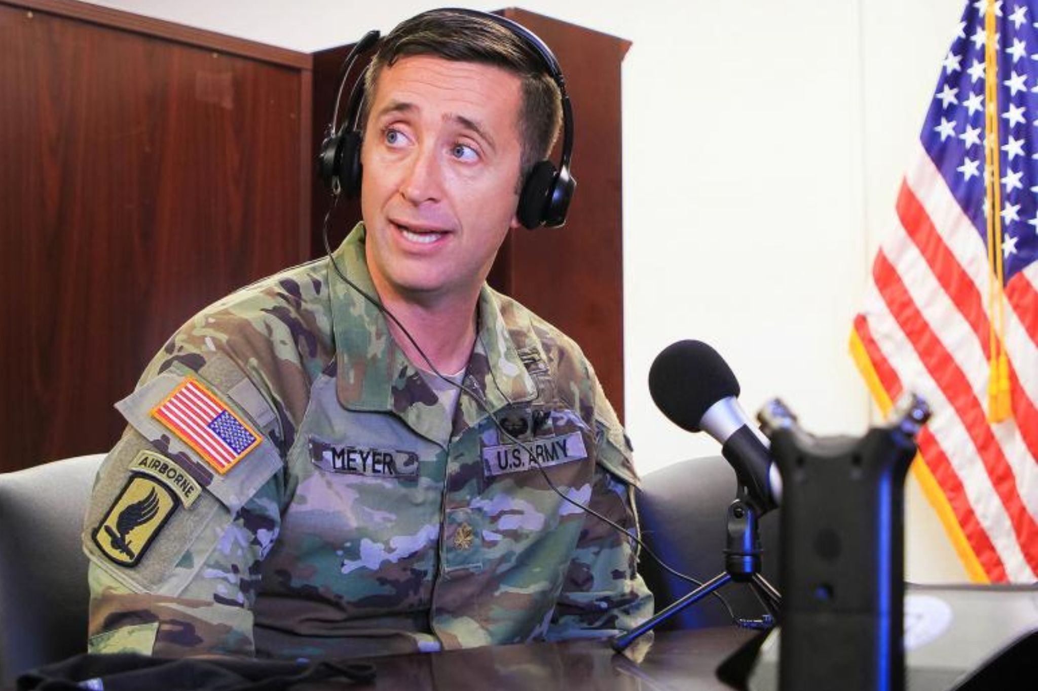Maj. John Meyer, the Officer Chief Legislative Liaison (OCLL) at the Pentagon, discusses his experience during his deployment to Afghanistan in an interview at West Point for the syndicated Podcast, the Sphere, on Oct. 22. In July 27, 2007, Meyer conducted patrols along the mountainous Afghanistan valley, near Kunar Province, when a firefight broke out between Meyer’s Bulldog troop and enemy insurgents.  (Photo by Jorge Garcia/PV)