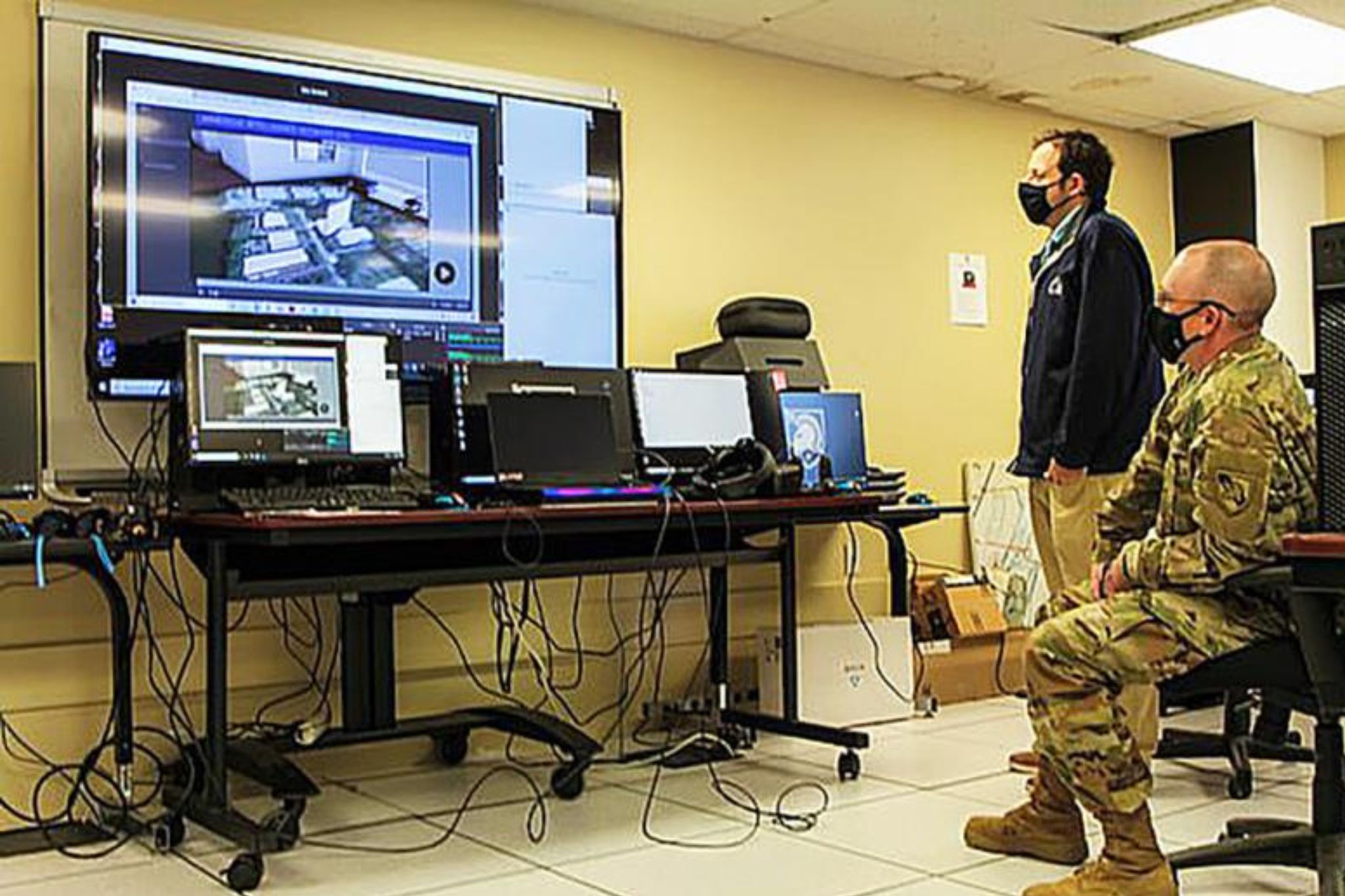 Lt. Col. Chris Johnes, the director of the West Point Simulation Center, and a representative from the Penn State Applied Research Lab are participating with three companies Oct. 7 through video chat as they present 40-minute deep dives giving detailed information on what their virtual reality products are doing.