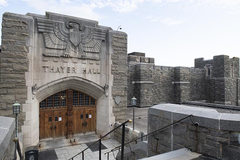 Exterior view of Thayer Hall entrance
