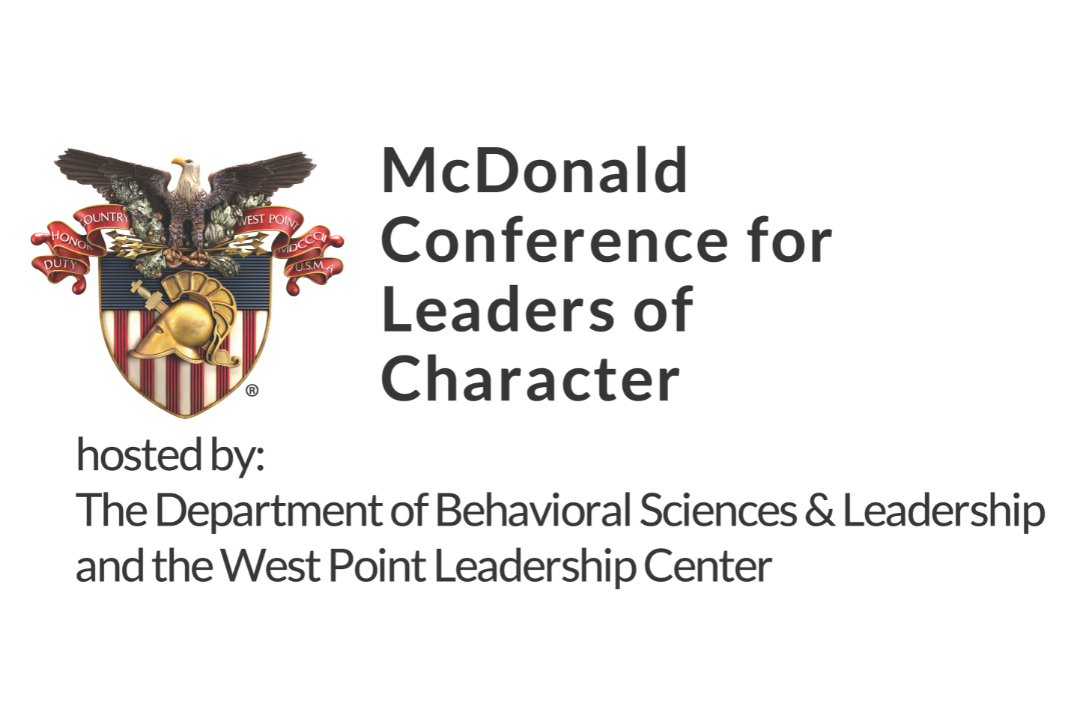 McDonald Conference Logo: McDonal Conference for Leaders of Character hosted by: The Department of Behavioral Sciences and Leadership and the West Point Leadership Center.