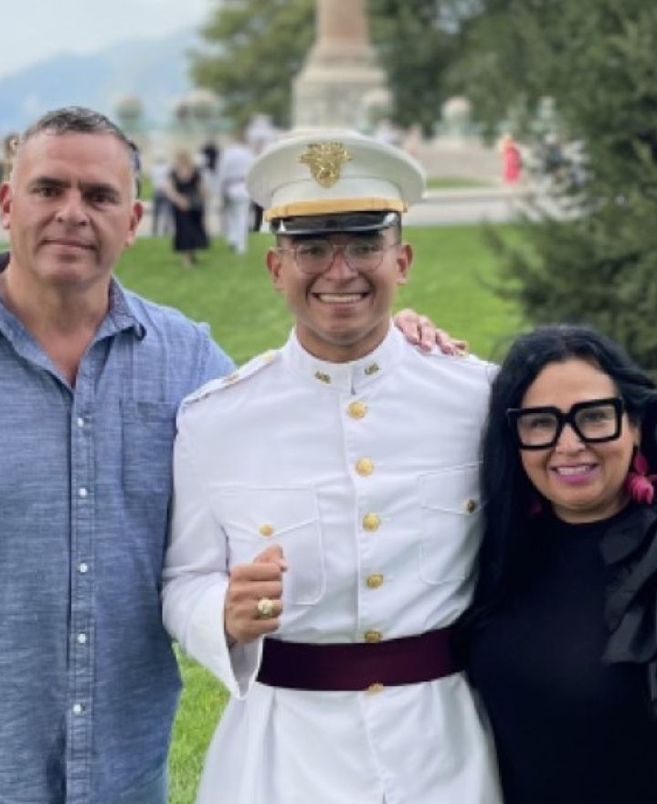 Cadet Mario Trevino at Trophy Point with his parents