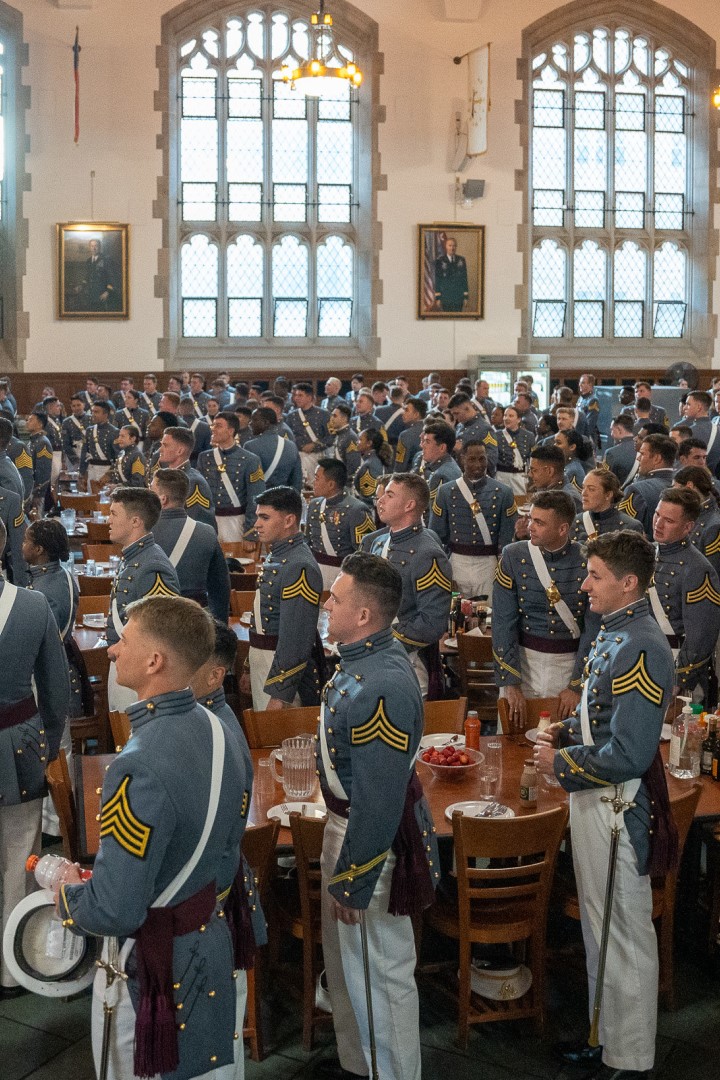Cadets gather for a meal in the mess hall.