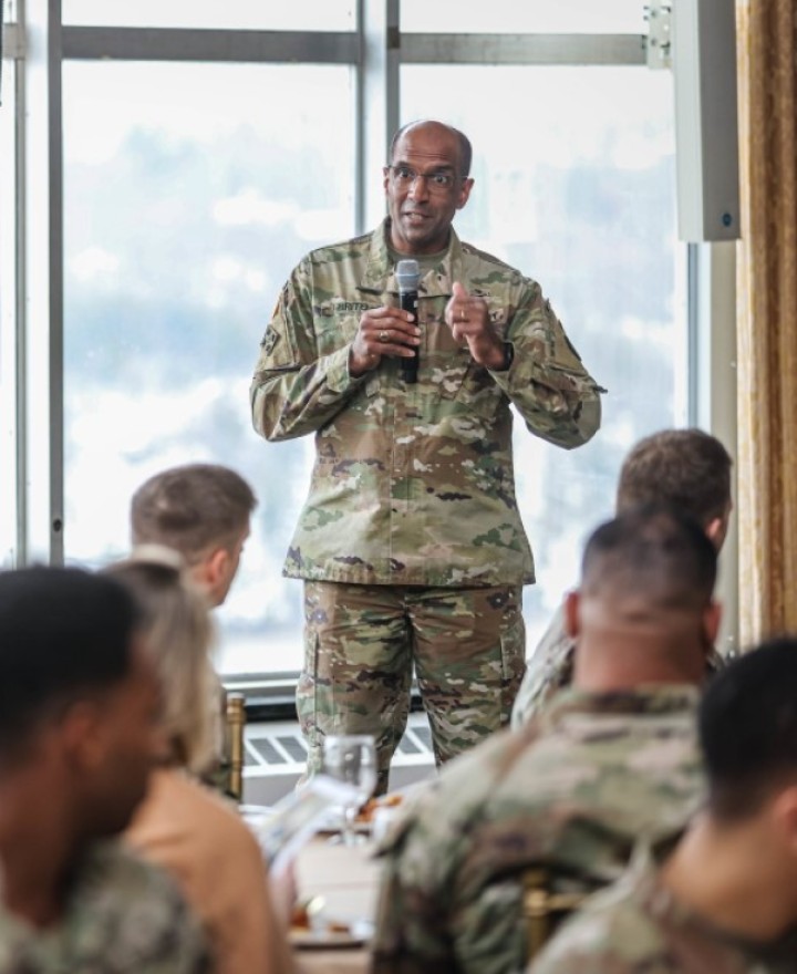 Military faculty addresses cadets.