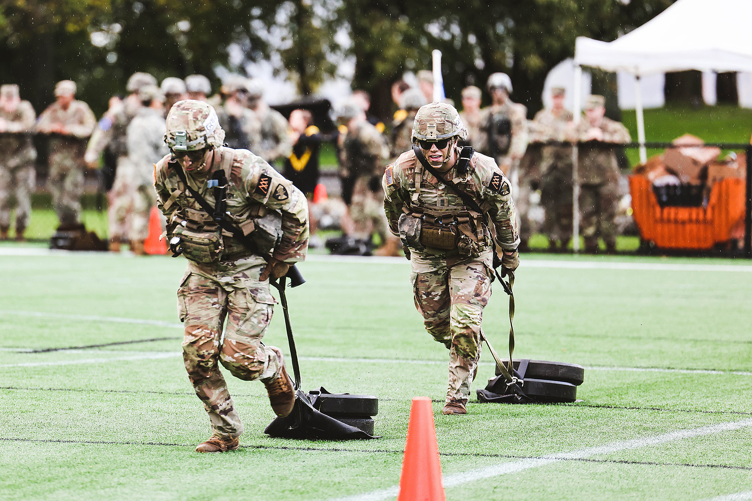 The U.S. Military Academy Fall Sandhurst Competition took place Oct. 20-21 on the West Point military reservation to determine the top 12 company teams that will represent USMA and compete in the annual spring Sandhurst Military Skills Competition. The purpose of the military skills competition is the enhance professional development and military excellence of Soldier skills in a competitive environment. Among the events during the competition were a ruck march, maneuvering the Marne Obstacle Course, a stre