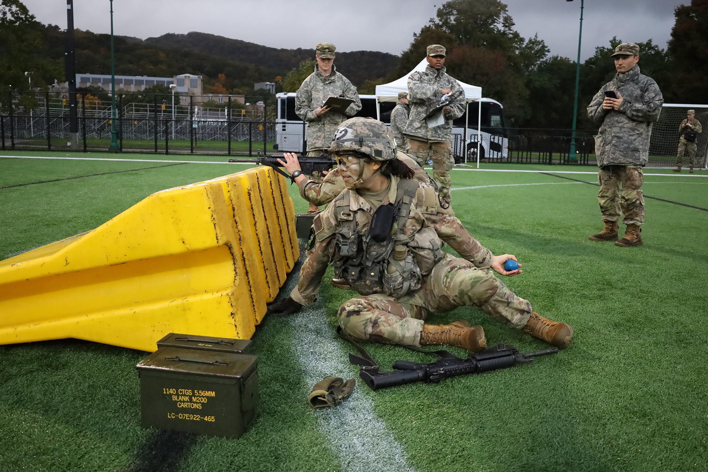 The U.S. Military Academy Fall Sandhurst Competition took place Oct. 20-21 on the West Point military reservation to determine the top 12 company teams that will represent USMA and compete in the annual spring Sandhurst Military Skills Competition. The purpose of the military skills competition is the enhance professional development and military excellence of Soldier skills in a competitive environment. Among the events during the competition were a ruck march, maneuvering the Marne Obstacle Course, a stre