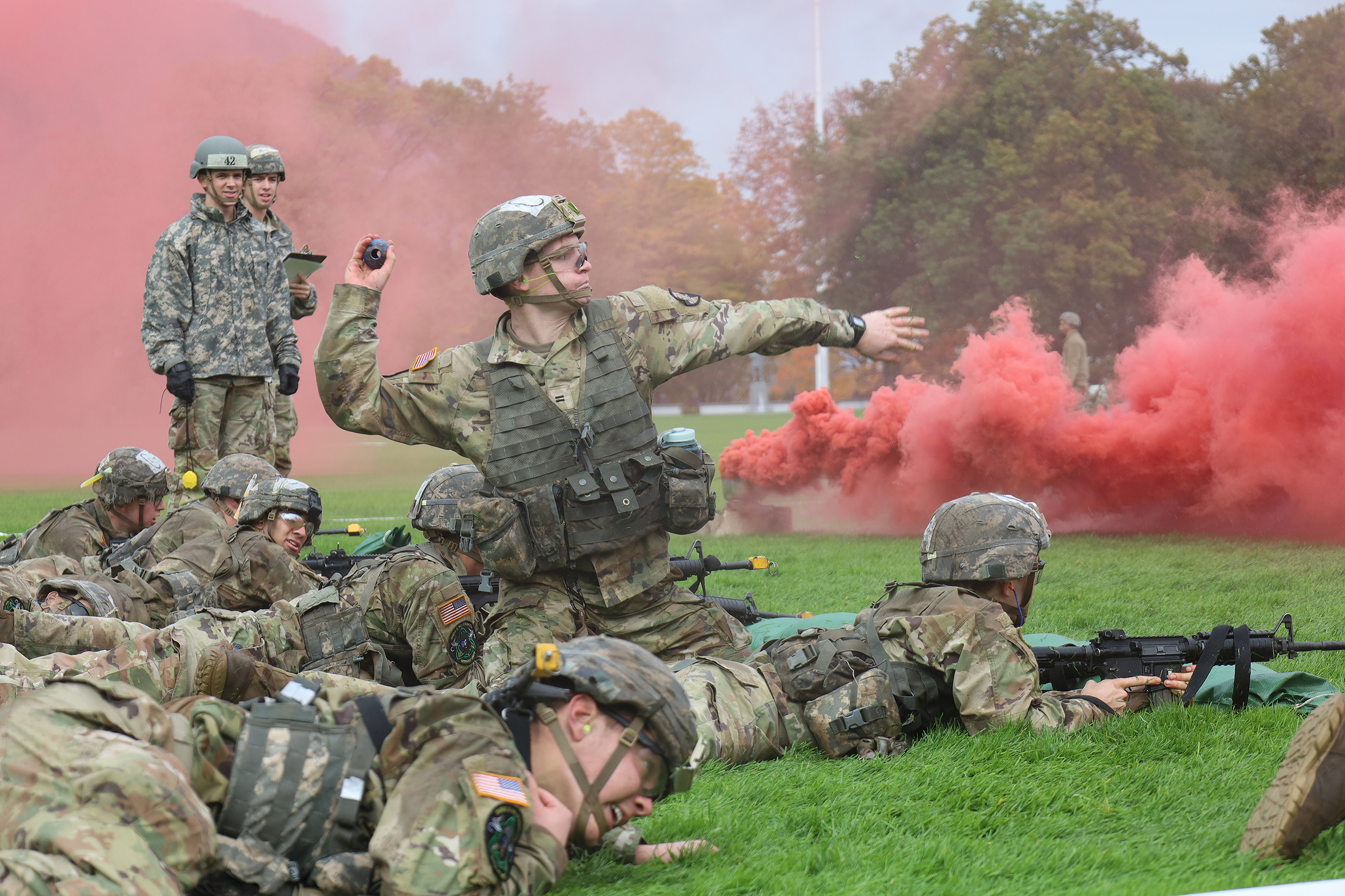 The U.S. Military Academy Fall Sandhurst Competition took place Oct. 20-21 on the West Point military reservation to determine the top 12 company teams that will represent USMA and compete in the annual spring Sandhurst Military Skills Competition. The purpose of the military skills competition is the enhance professional development and military excellence of Soldier skills in a competitive environment. Among the events during the competition were a ruck march, maneuvering the Marne Obstacle Course, a stre