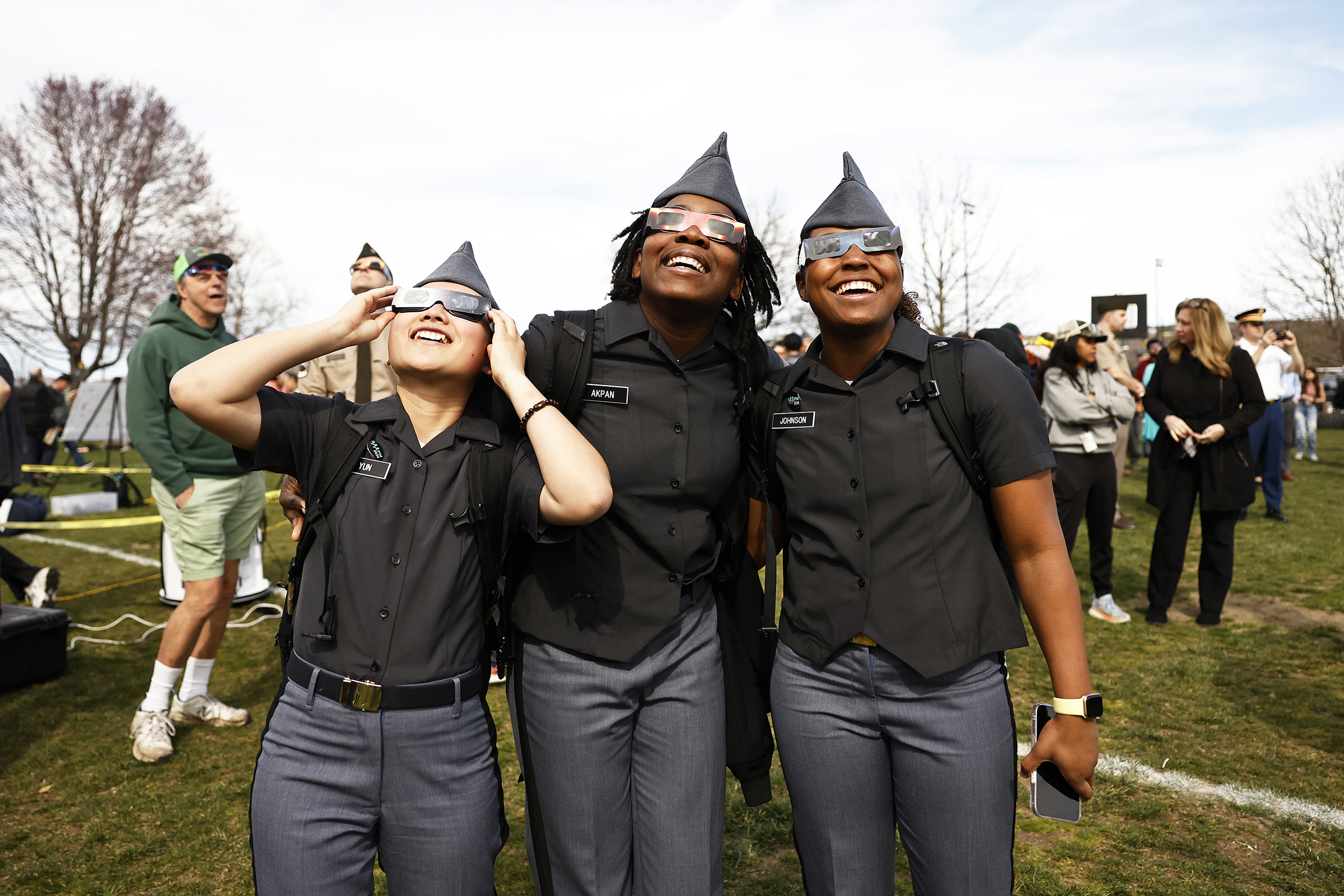 Cadets, staff, faculty and West Point community members traveled to Daly Field April 8 to witness the Solar Eclipse at the U.S. Military Academy.   (Photo by Eric S. Bartelt/USMA PAO)