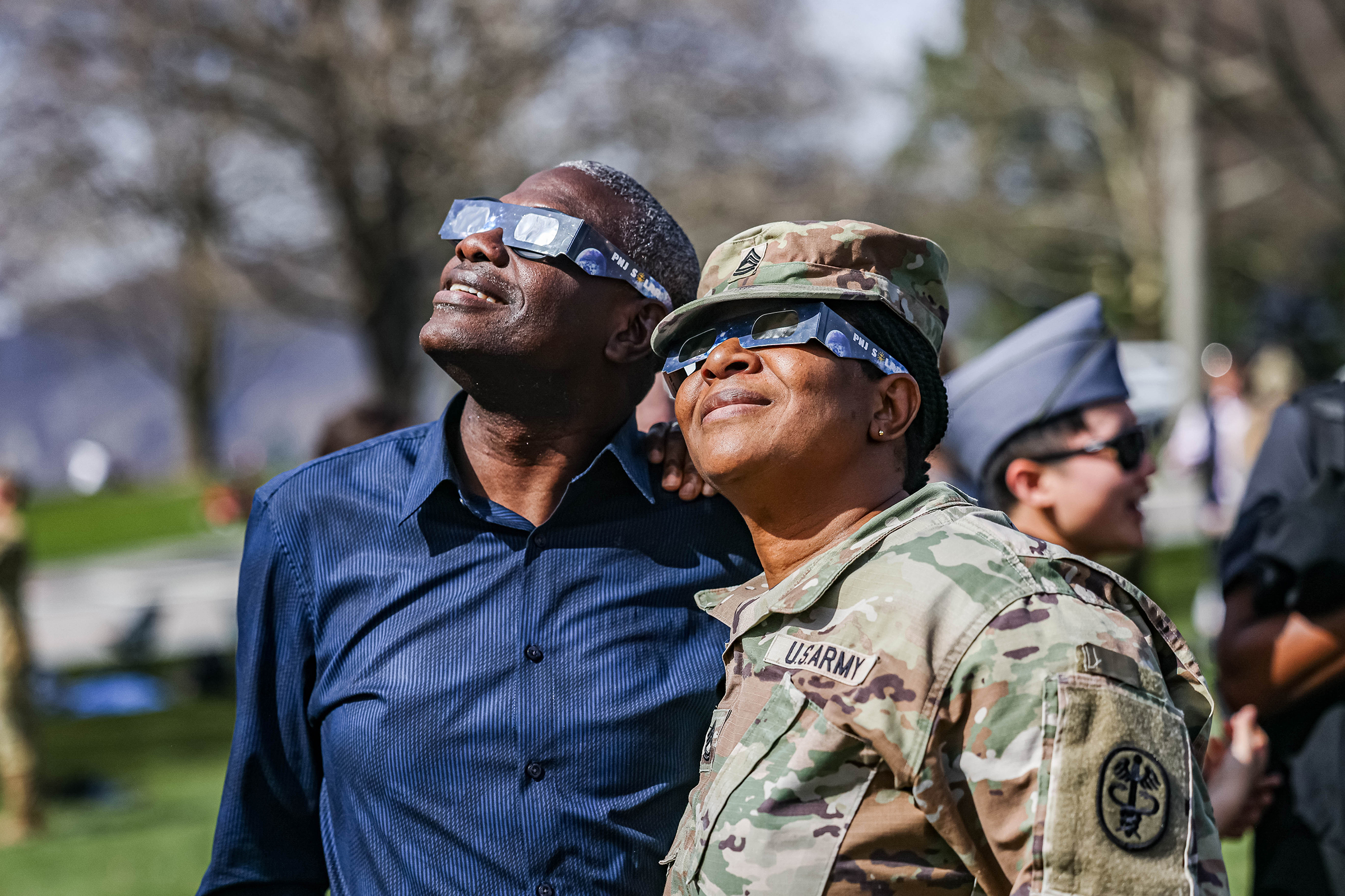 Cadets, staff, faculty and West Point community members traveled to Daly Field April 8 to witness the Solar Eclipse at the U.S. Military Academy.   (Photo by Jorge Garcia/USMA PAO)