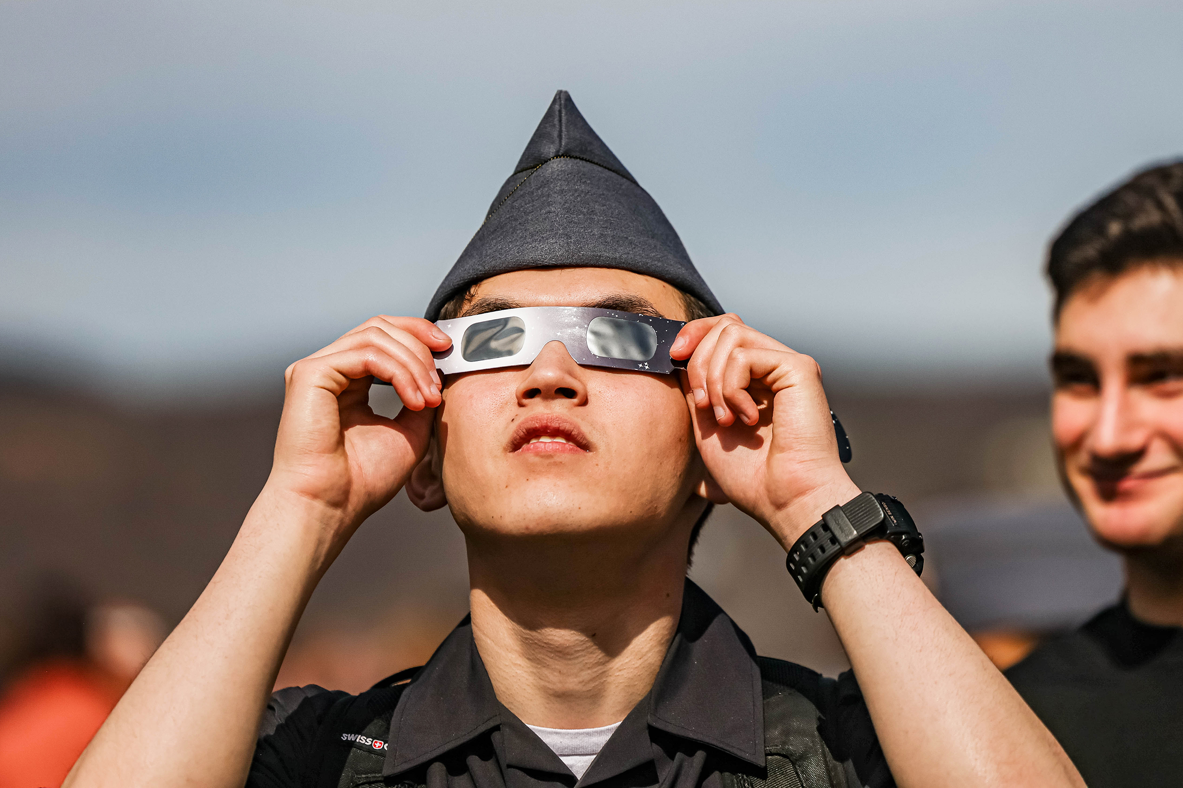 Cadets, staff, faculty and West Point community members traveled to Daly Field April 8 to witness the Solar Eclipse at the U.S. Military Academy.   (Photo by Jorge Garcia/USMA PAO)