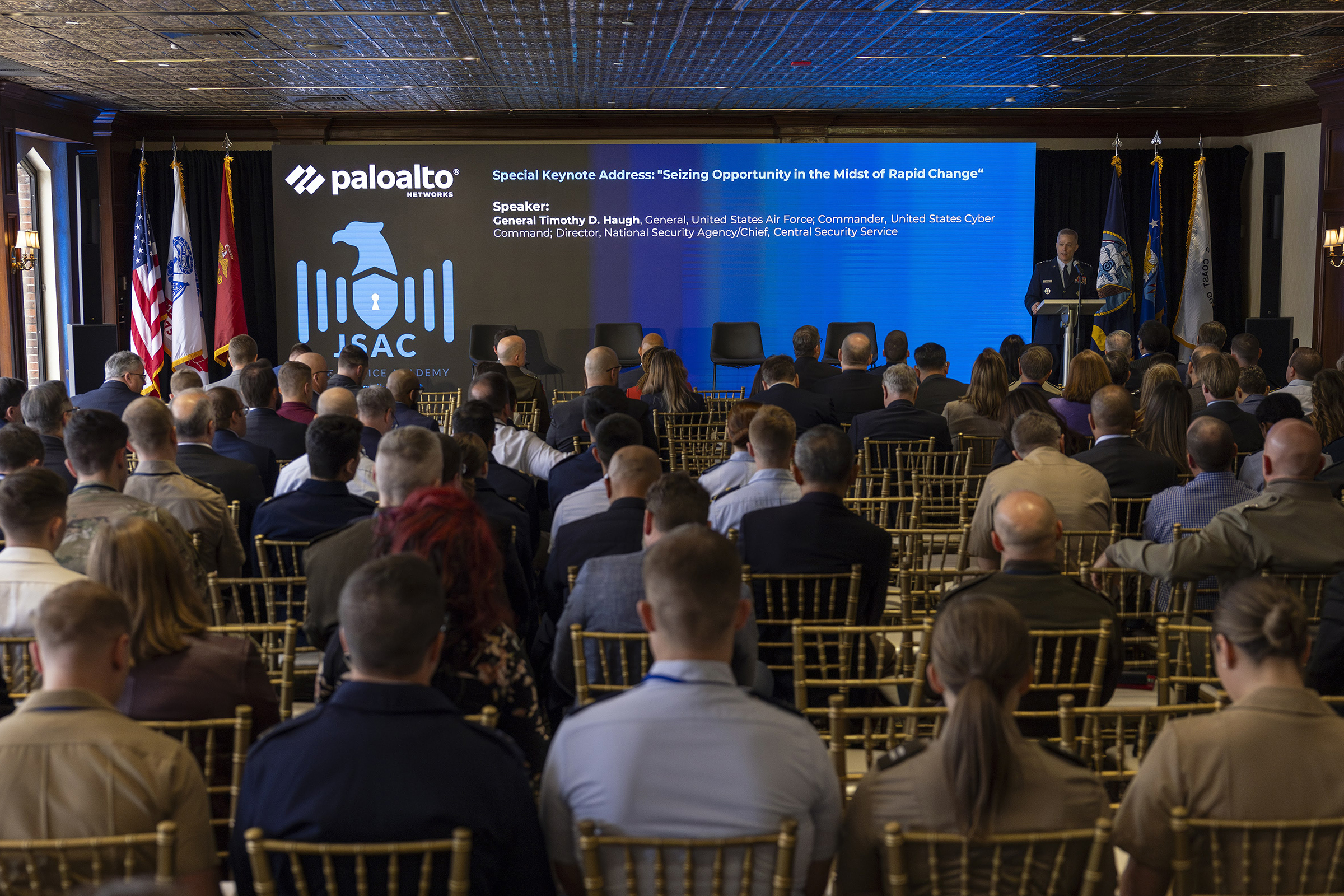 The Army Cyber Institute in conjunction with Palo Alto Networks co-sponsored the Joint Service Academy Cybersecurity (JSAC) Conference April 4-5 at the Thayer Hotel on West Point.  (Photo by Christopher Hennen/USMA PAO)