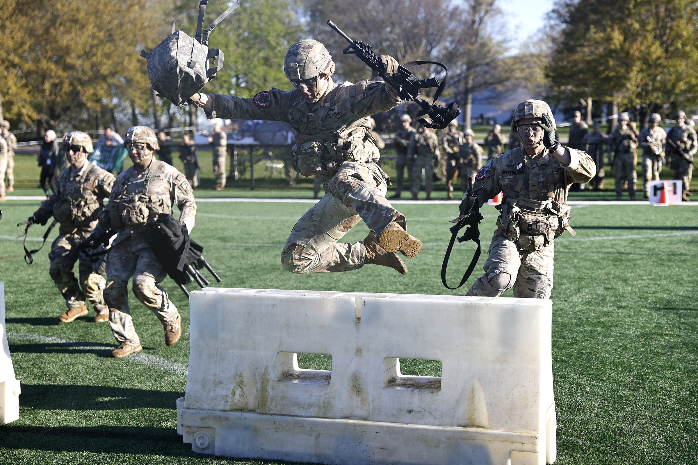Forty-eight teams competed in the Sandhurst International Military Skills Competition April 26-27 at various locations throughout West Point. The teams consisted of 10 U.S. Military Academy company squads, USMA Black and Gold teams, 17 international teams, three other service academy teams and 16 ROTC teams from across the nation.   (Photo by Eric S. Bartelt/USMA PAO)