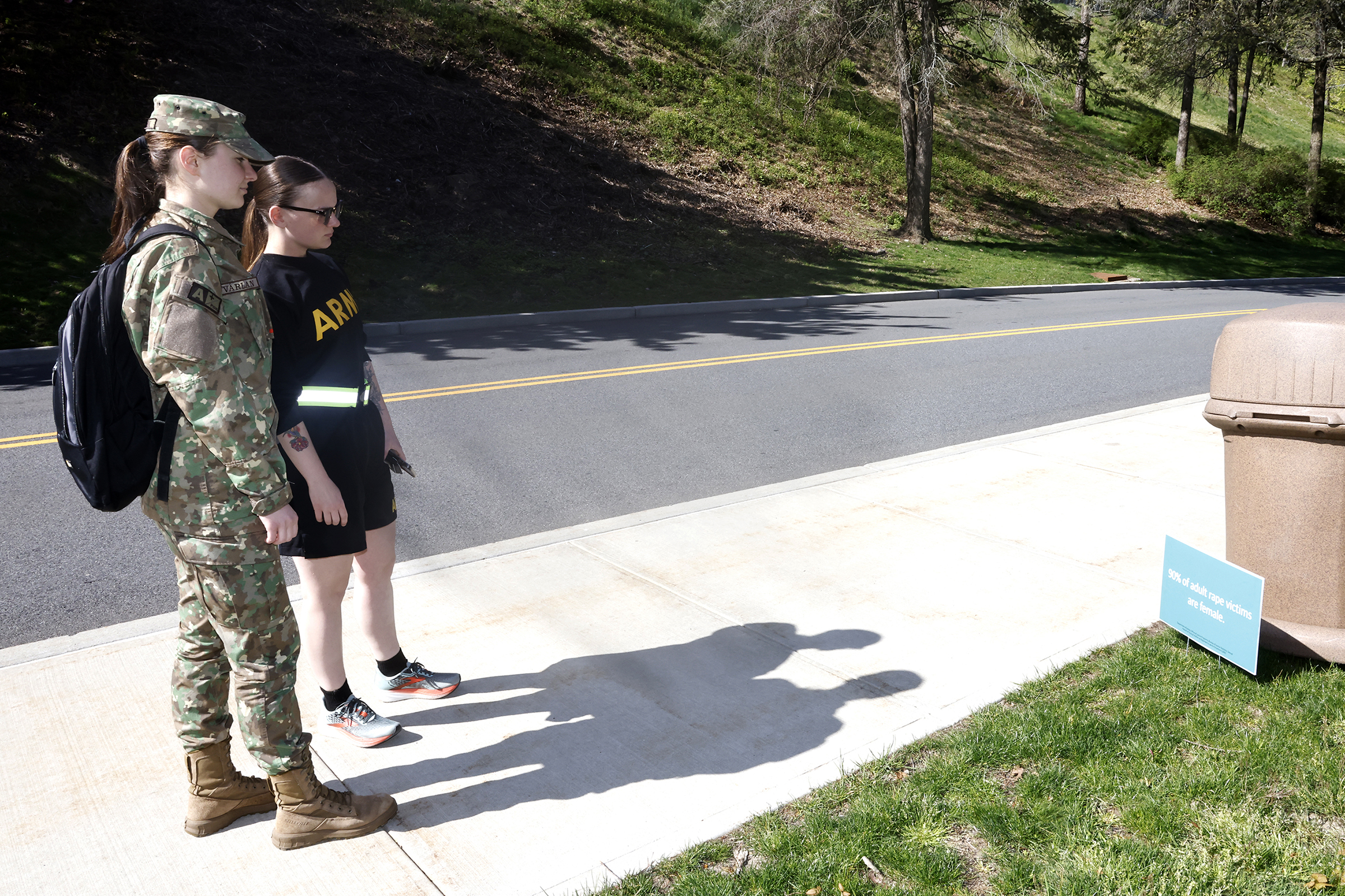The West Point Sexual Harassment Assault Response Prevention (SHARP) team hosted the Walk A Mile in observance of Sexual Assault Awareness and Prevention Month (SAAPM) April 24 at the Beat Navy Tunnel and sidewalk area along Eisenhower Hall. Throughout the day, the community also wore denim as it is Demin Day, which supports sexual assault survivors.  (Photo by Eric S. Bartelt/USMA PAO)