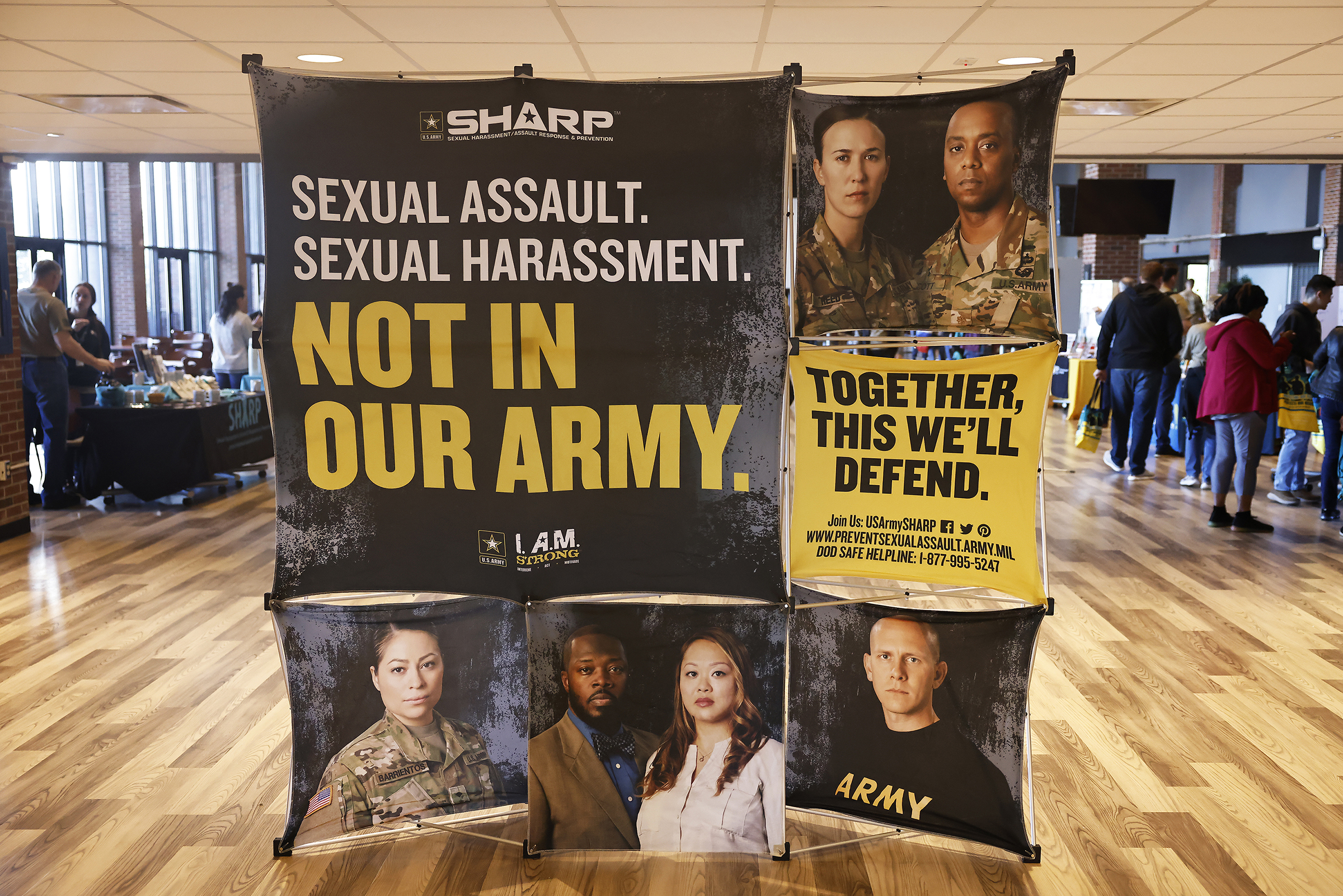 The West Point Sexual Harassment Assault Response Prevention (SHARP) team hosted the Walk A Mile in observance of Sexual Assault Awareness and Prevention Month (SAAPM) April 24 at the Beat Navy Tunnel and sidewalk area along Eisenhower Hall. Throughout the day, the community also wore denim as it is Demin Day, which supports sexual assault survivors.  (Photo by Eric S. Bartelt/USMA PAO)