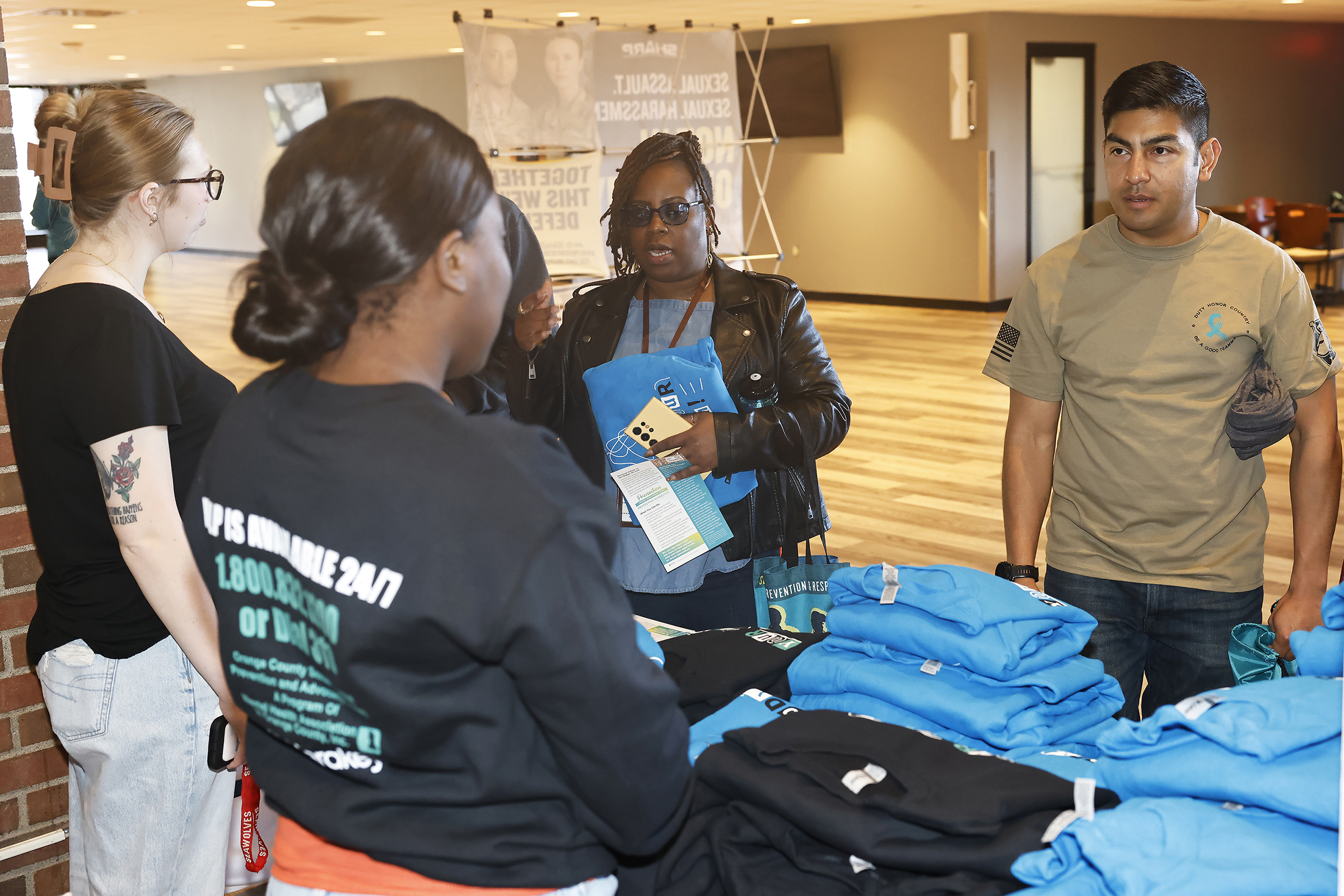 The West Point Sexual Harassment Assault Response Prevention (SHARP) team hosted the Walk A Mile in observance of Sexual Assault Awareness and Prevention Month (SAAPM) April 24 at the Beat Navy Tunnel and sidewalk area along Eisenhower Hall. Throughout the day, the community also wore denim as it is Demin Day, which supports sexual assault survivors.  (Photo by Eric S. Bartelt/USMA PAO)