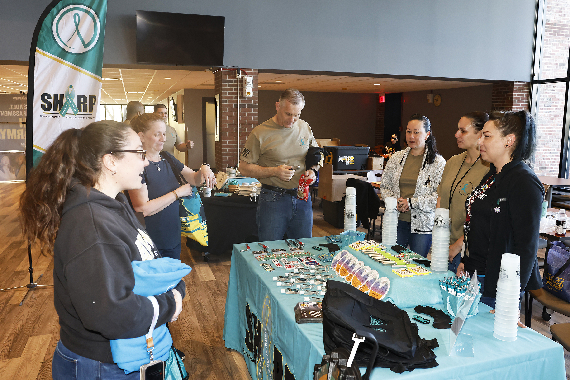The West Point Sexual Harassment Assault Response Prevention (SHARP) team hosted the Walk A Mile in observance of Sexual Assault Awareness and Prevention Month (SAAPM) April 24 at the Beat Navy Tunnel and sidewalk area along Eisenhower Hall. Throughout the day, the community also wore denim as it is Demin Day, which supports sexual assault survivors.  (Photo by Eric S. Bartelt/USMA PAO)