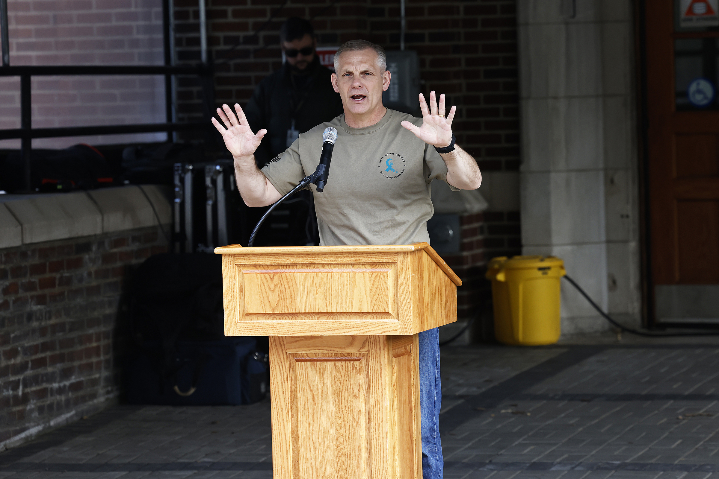 The West Point Sexual Harassment Assault Response Prevention (SHARP) team hosted the Walk A Mile in observance of Sexual Assault Awareness and Prevention Month (SAAPM) April 24 at the Beat Navy Tunnel and sidewalk area along Eisenhower Hall. Throughout the day, the community also wore denim as it is Demin Day, which supports sexual assault survivors.  (Photo by Eric S. Bartelt/USMA PAO)