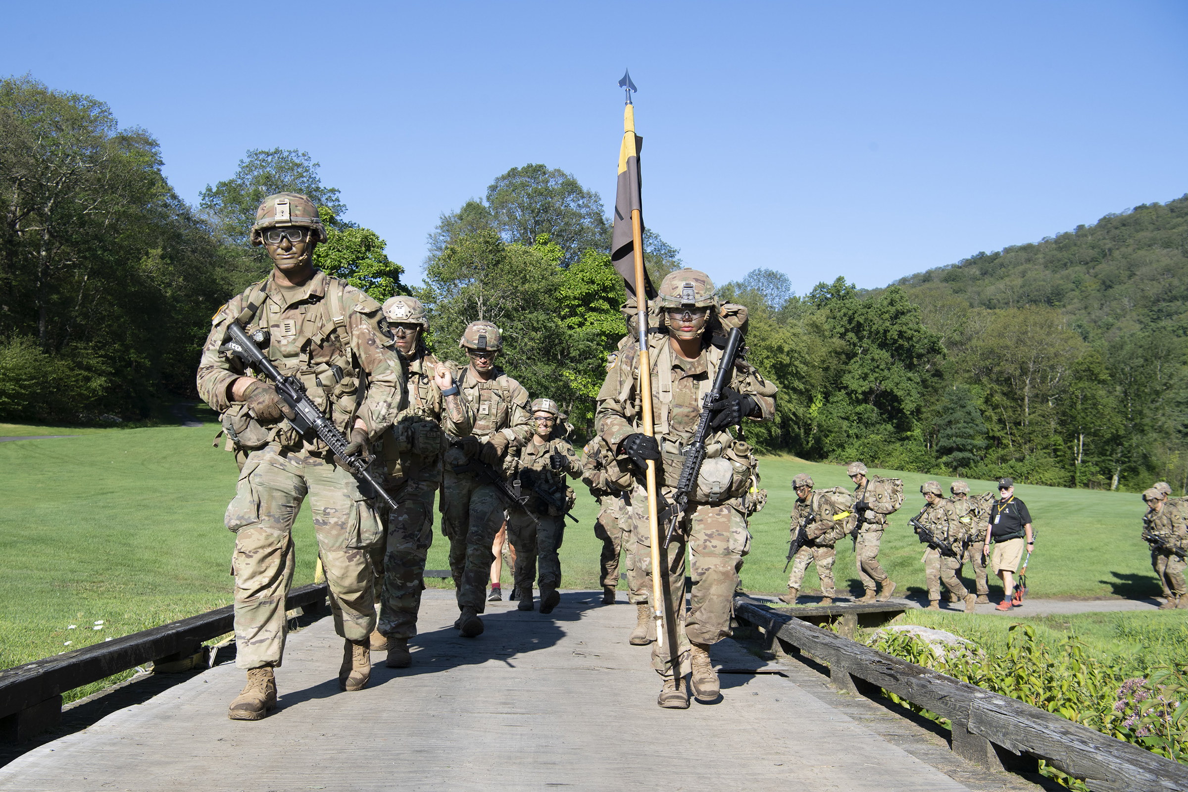 The U.S. Military Academy Class of 2028 completes its Cadet Basic Training with March Back on Aug. 12 at West Point. The new cadets marched 14 miles from Camp Buckner to the Victor Constant Ski Slope where they had a brief respite before making their final journey to the Superintendent's house to finish the march. They were accompanied by several graduates on the route, including many from their 50-year affiliate class, the Class of 1978.