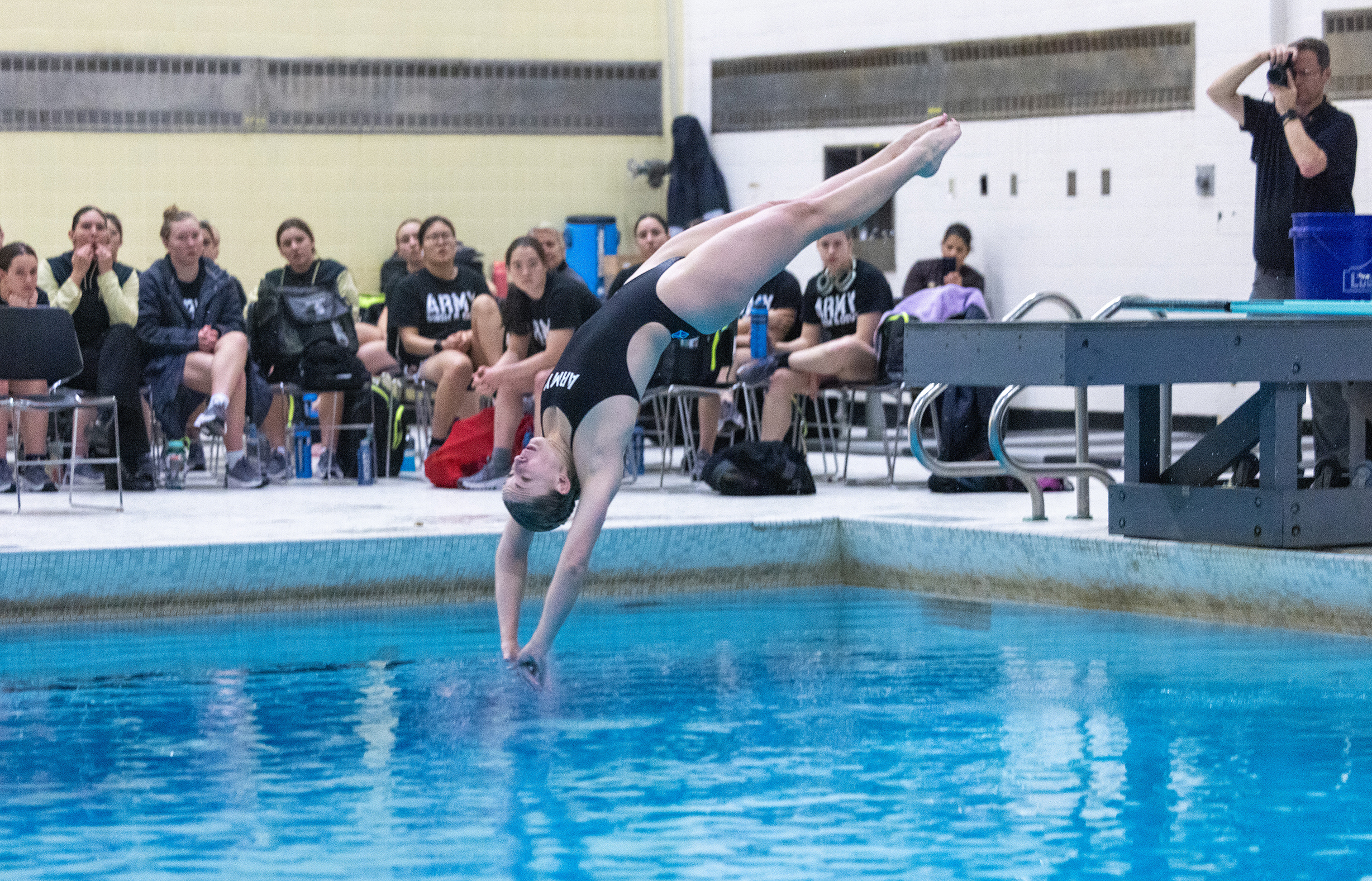 Army faced Navy in Swimming and Diving on Dec. 5 at Crandall Pool. The Army men's and women's teams swept the meet over Navy for the first time since 1988 to earn the 'Star.'  (Photo by Eric S. Bartelt/USMA PAO)