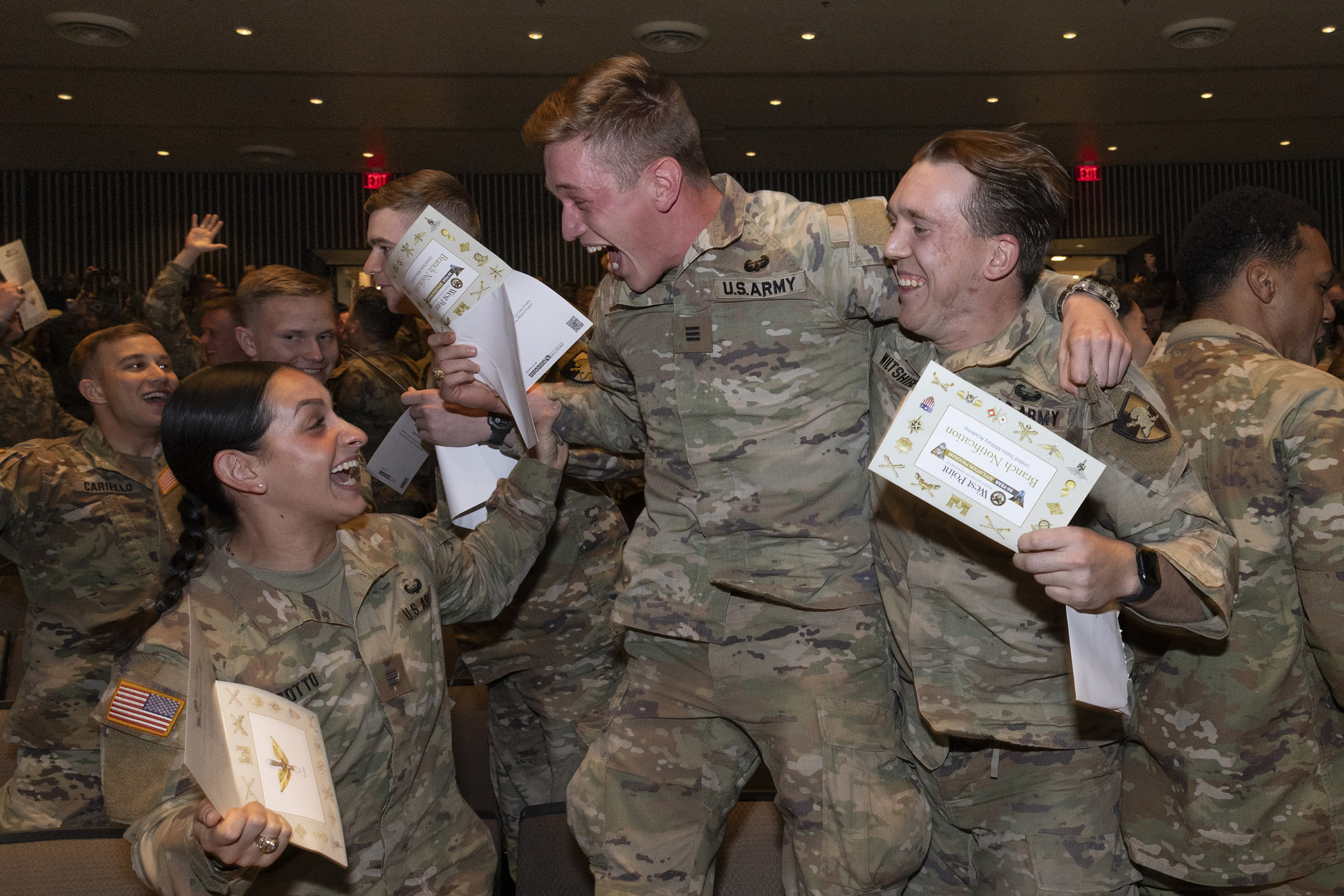 Class of 2025 Cadets receive their branches during Branch Night on Dec. 4 at Eisenhower Hall.  (Photo by Kyle Osterhoudt/USMA PAO)
