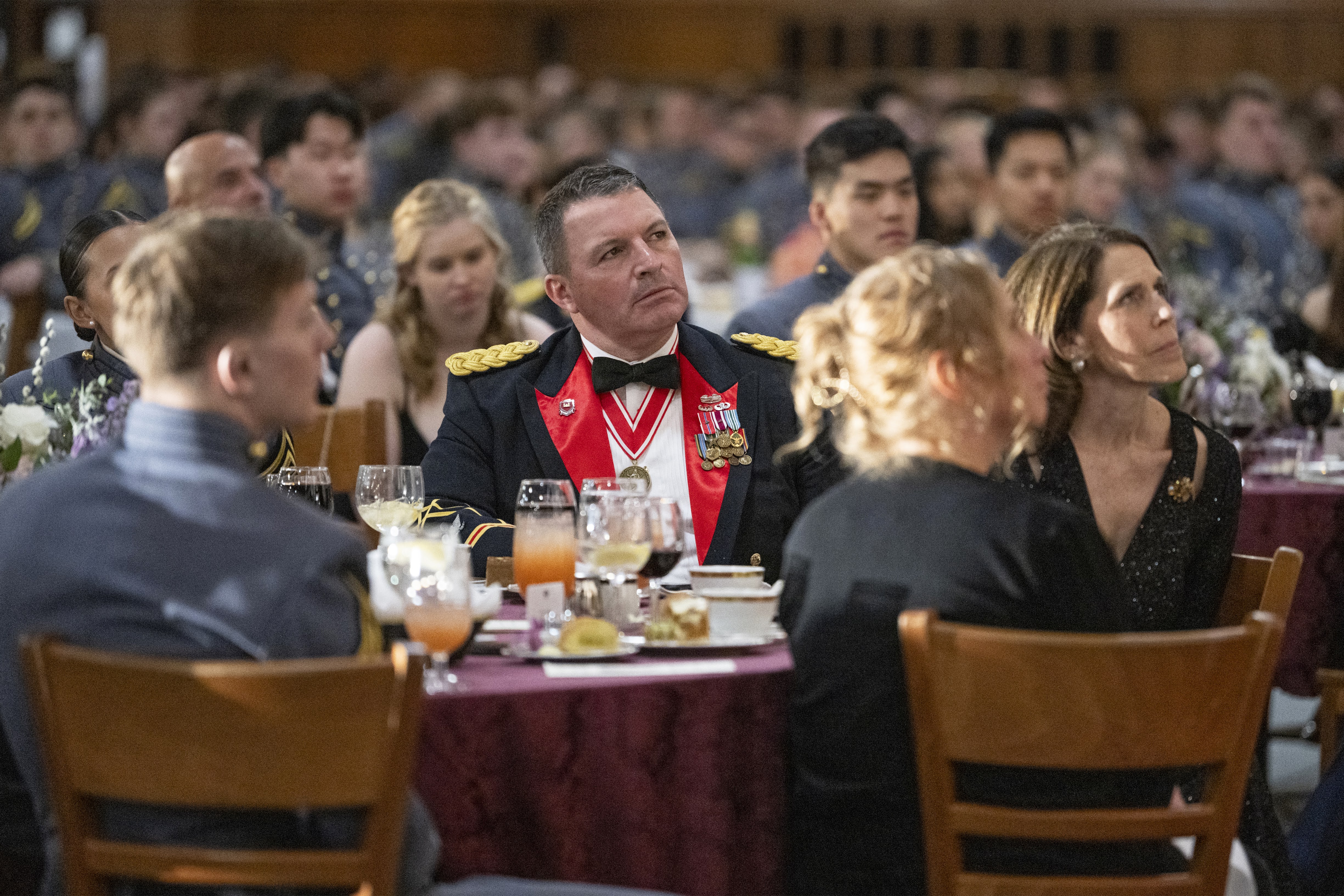 The Cadets of the Class of 2025 celebrate the 500th Night Banquet with Lieutenant General Mark P. Hertling, USA, Retired (USMA Class of 1975) in Washington Hall, Cadet Mess Hall at West Point, New York on January 20, 2024.  (U.S. Army Photo by John Pellino/USMA)