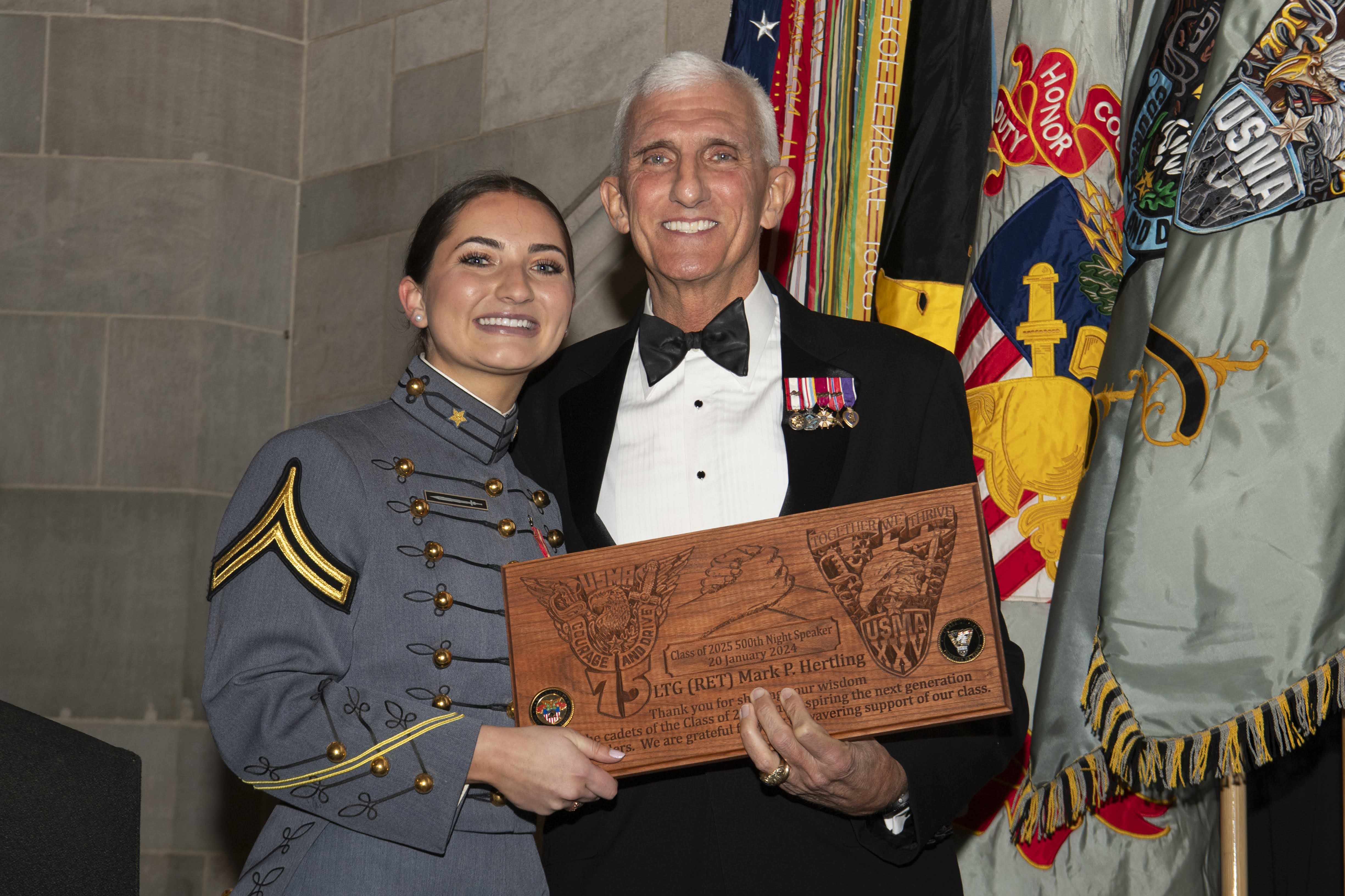 The Cadets of the Class of 2025 celebrate the 500th Night Banquet with Lieutenant General Mark P. Hertling, USA, Retired (USMA Class of 1975) in Washington Hall, Cadet Mess Hall at West Point, New York on January 20, 2024.  (U.S. Army Photo by John Pellino/USMA)
