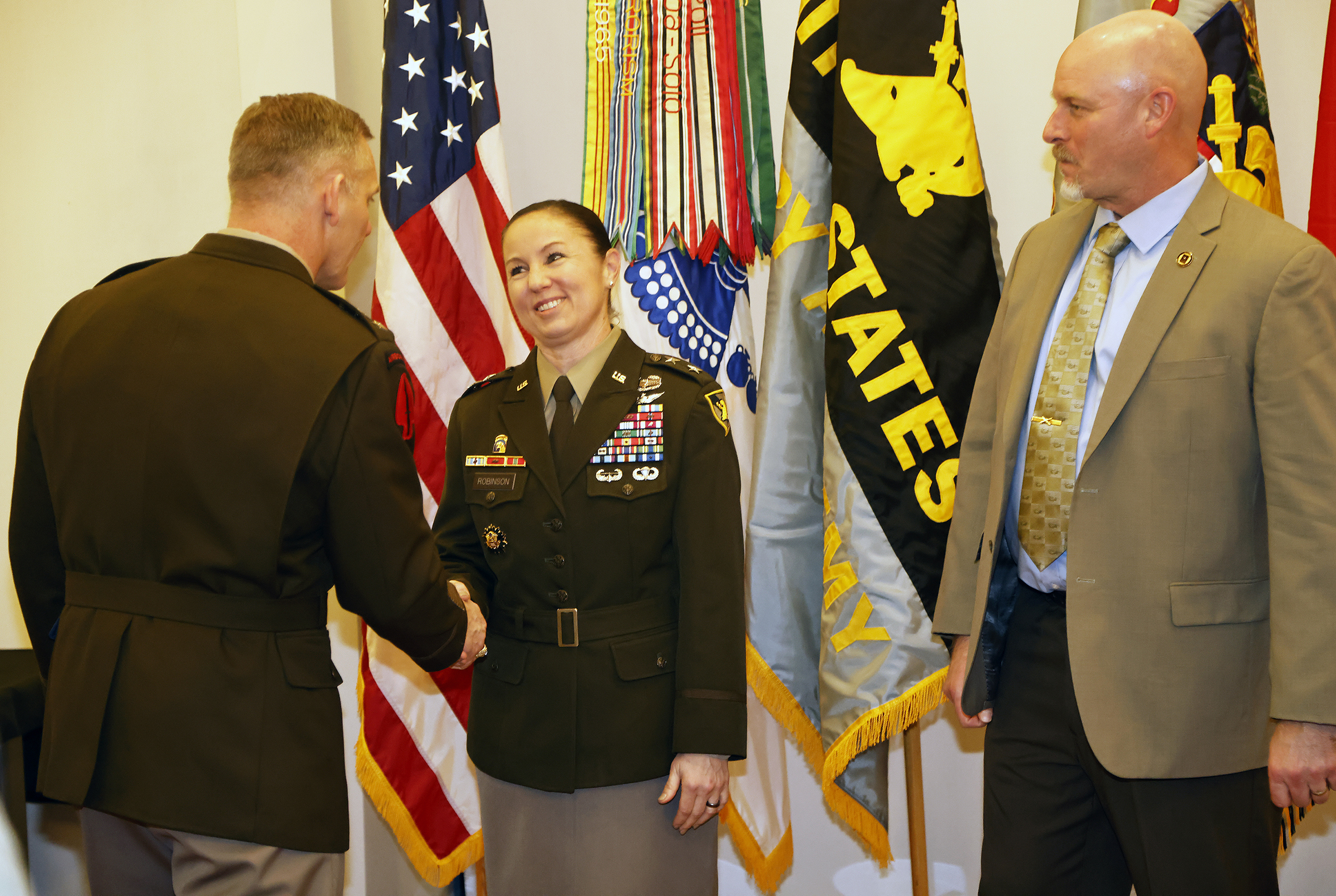Family, friends, faculty and staff united at the Haig Room in Jefferson Hall Jan. 18 to celebrate the promotion ceremony of U.S. Corps of Cadets (USCC) Commandant, Lori L. Robinson. She was promoted from the rank of brigadier general to major general during a festive time-honored observance that included music, food and a reception hailing the career and future aspirations of the Paterson, N.J., native.