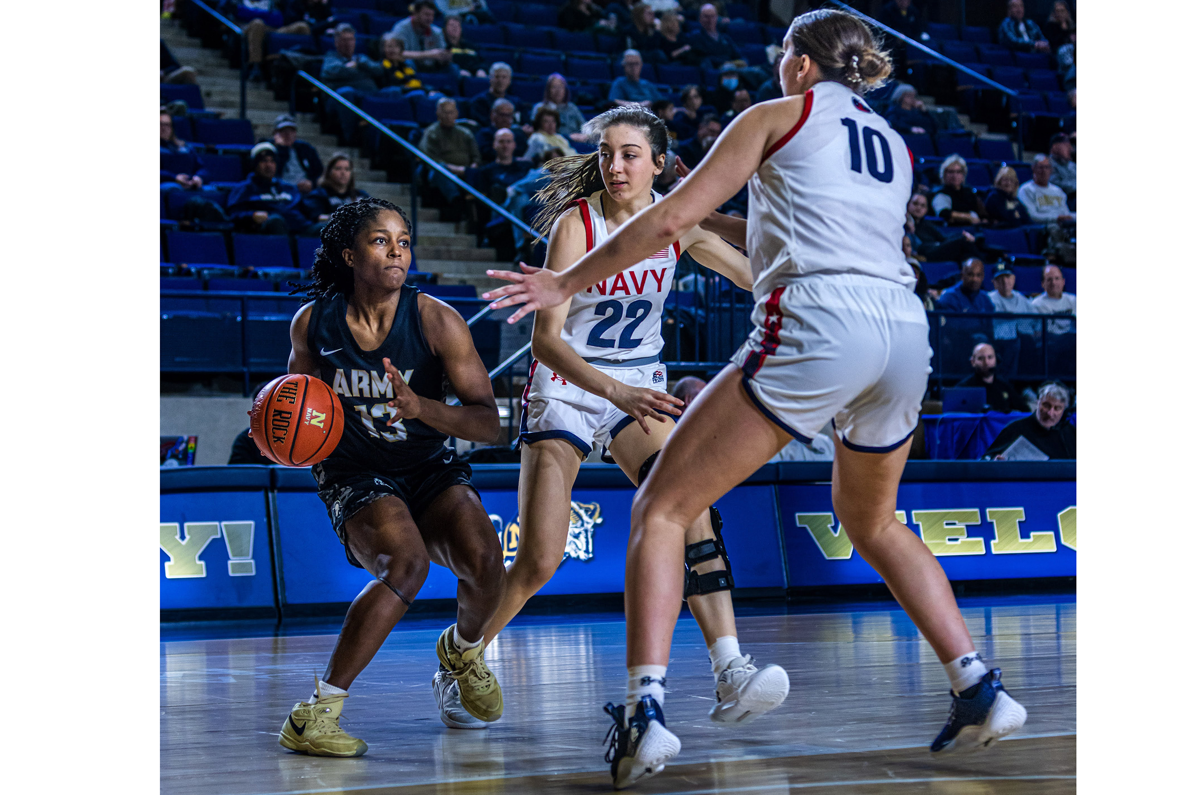 The Army West Point women's basketball team (6-10, 3-3 PL) took down Navy (5-12, 1-5 PL) 66-51 in their first meeting of the season Jan. 20 in Annapolis, Maryland. Trinity Hardy and Lauren Lithgow led the team in scoring with 17 points each. Hardy also led the team in rebounding with nine as Lithgow was just behind her with seven.    (Photo by Class of 2026 Cadet Connor Faherty)