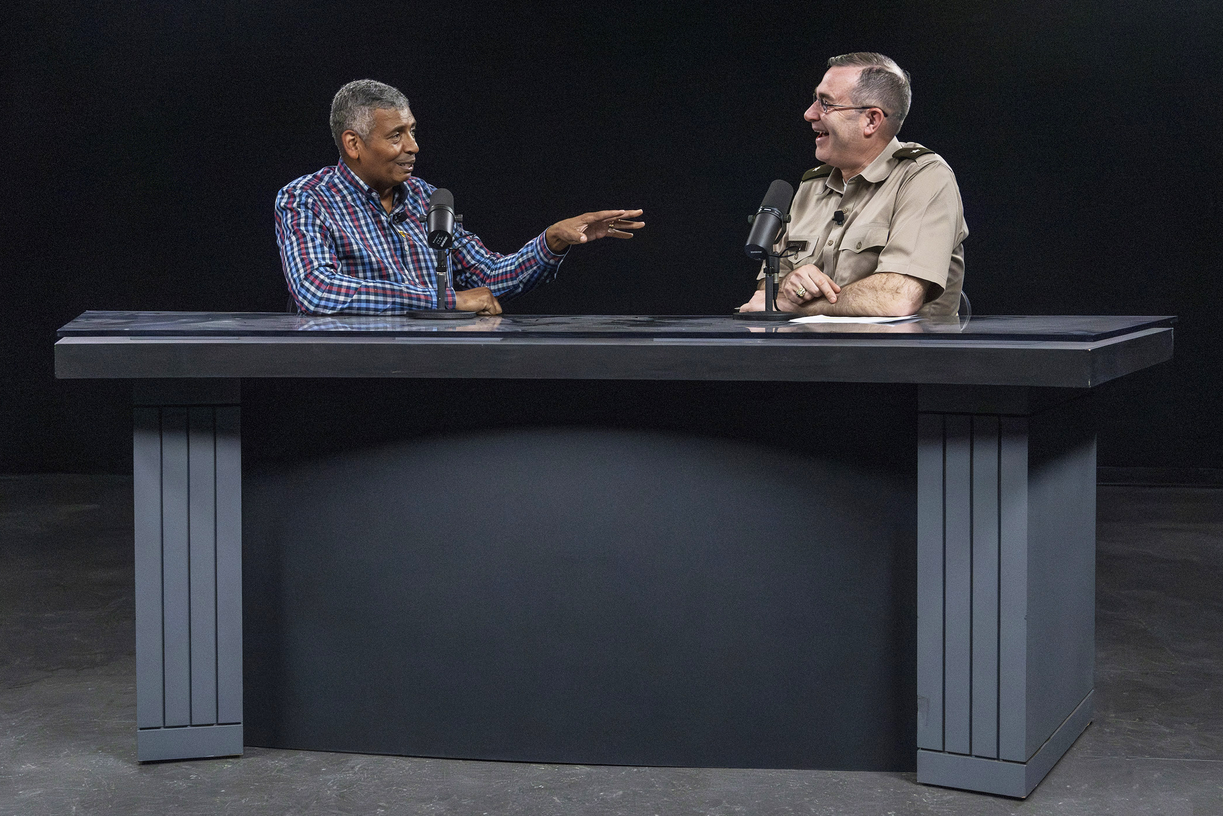 During the new episode of the “Inside West Point: Ideas That Impact” podcast, retired Gen. Vincent Brooks and Dean of the Academic Board, Brig. Gen. Shane Reeves, speak about crisis leadership and information warfare as Brooks shares his extensive experiences and thoughts on leadership, innovation and solving complex problems.  (Photo by Christopher Hennen/USMA PAO)