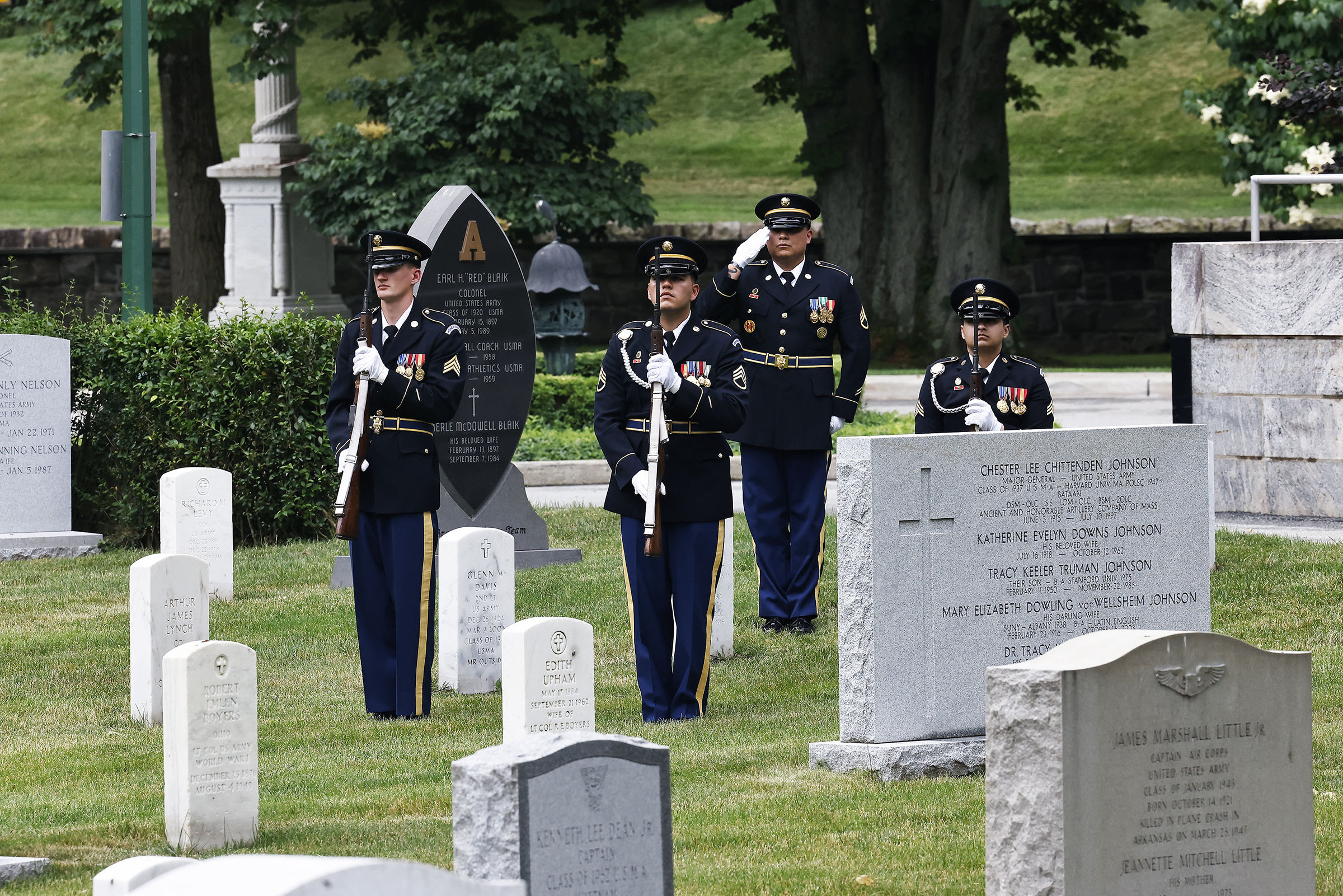 The U.S. Military Academy in concert with the 82nd Airborne Division Association of New Hartford and the Greater Hartford Lt. Gen. James Gavin Chapter commemorated the 80th anniversary of D-Day and the legacy of Gavin with a wreath-laying ceremony at Gavin's gravesite on June 6 at the West Point Cemetery.   (Photo by Eric S. Bartelt/USMA PAO)