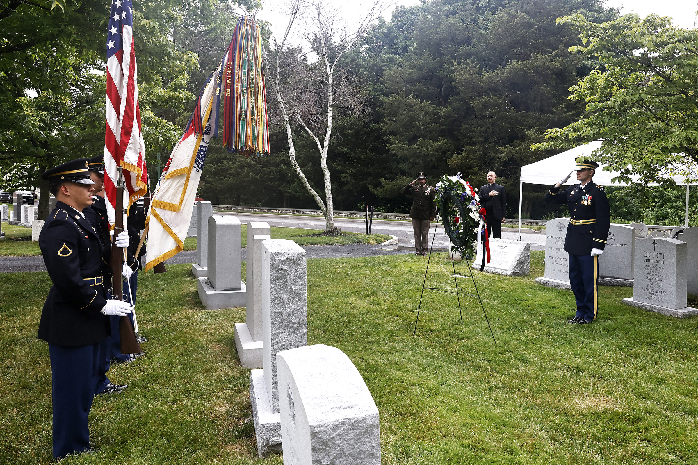 The U.S. Military Academy in concert with the 82nd Airborne Division Association of New Hartford and the Greater Hartford Lt. Gen. James Gavin Chapter commemorated the 80th anniversary of D-Day and the legacy of Gavin with a wreath-laying ceremony at Gavin's gravesite on June 6 at the West Point Cemetery.   (Photo by Eric S. Bartelt/USMA PAO)