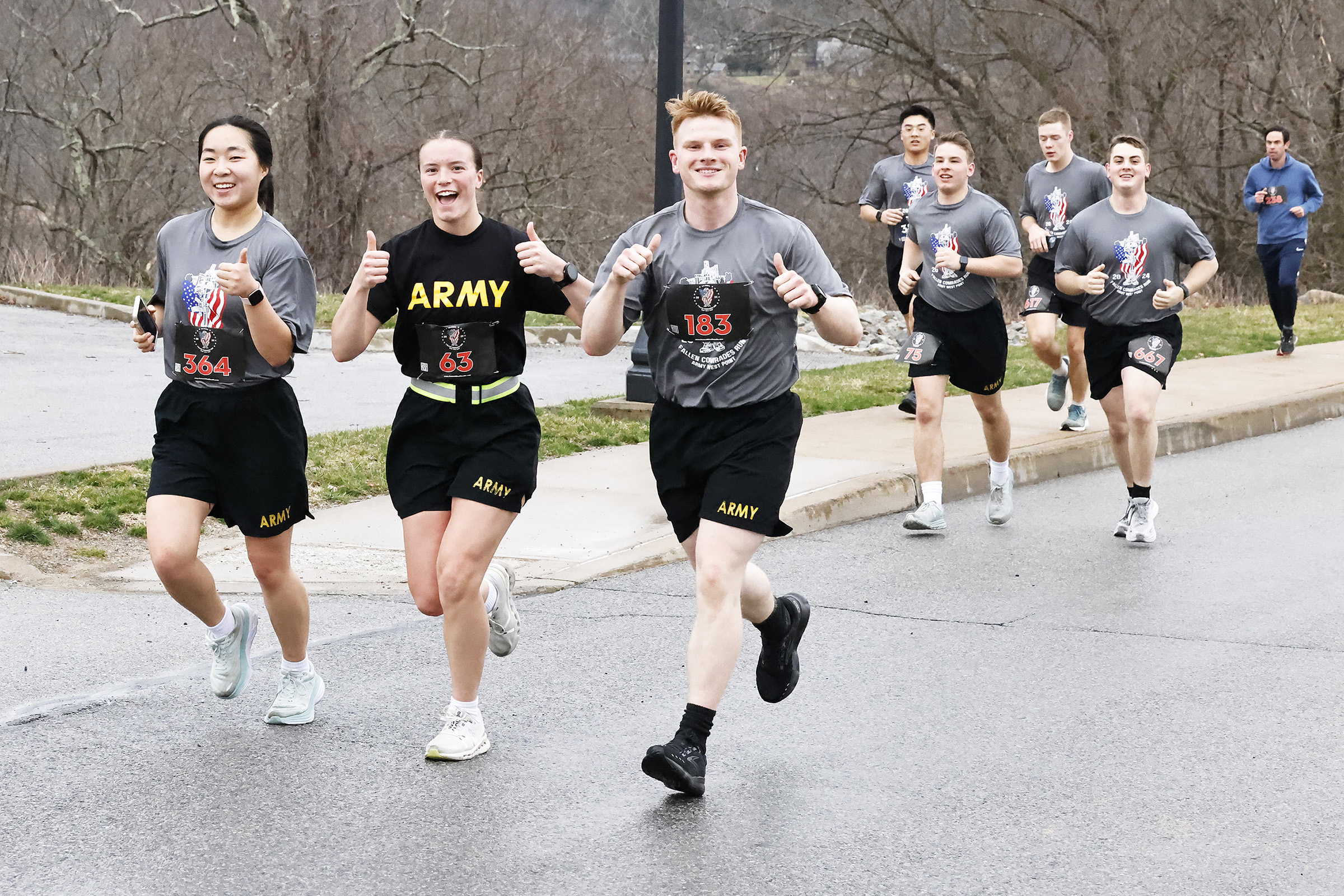 The Army West Point Cadet Marathon Team hosted the 2024 Fallen Comrades Half Marathon on March 17 at West Point. An estimated 700 participants took part in the run and ruck divisions, along with a one-mile Kids Run. The race started and finished at Michie Stadium and ran through most parts of the installation. The purpose of the half marathon is to promote physical fitness and to commemorate West Point graduates who were killed in action or training during Vietnam or the Global War on Terrorism. At each mil
