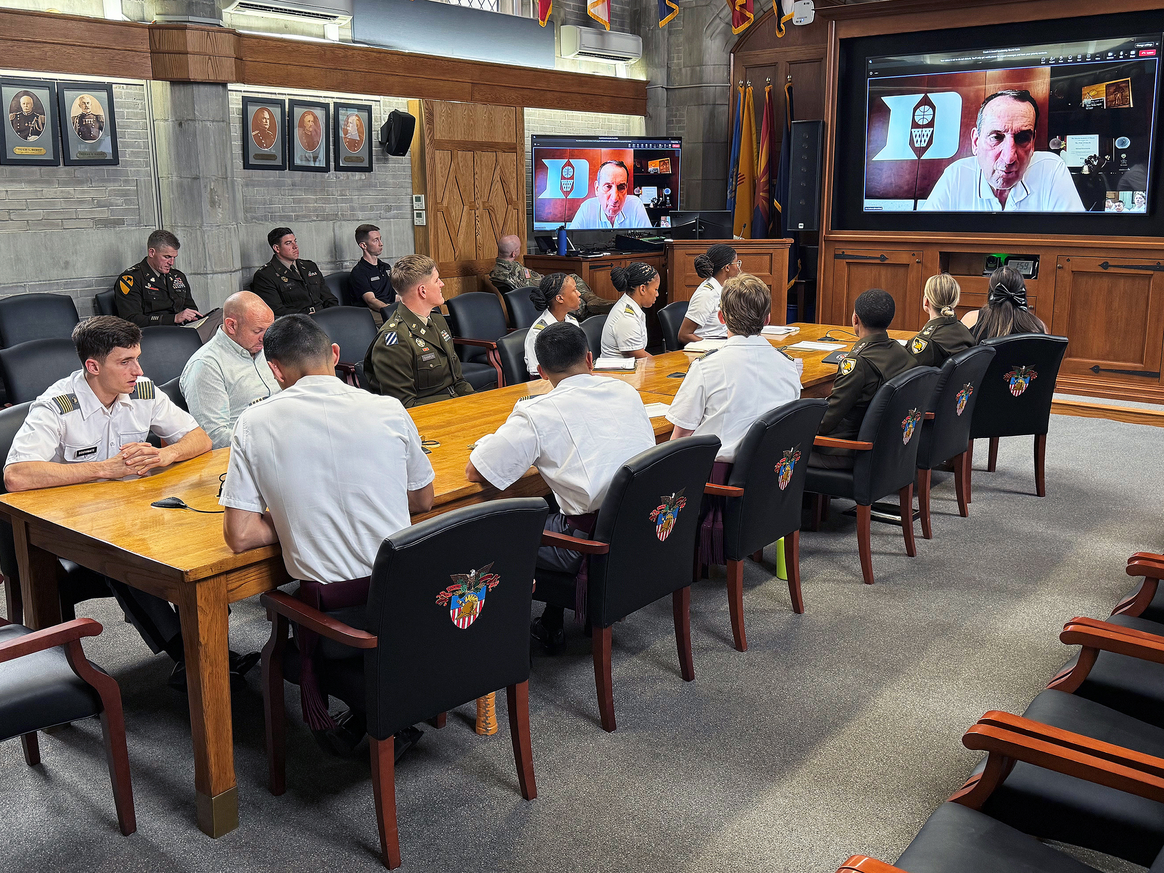 The Department of Physical Education (DPE) hosted the 18th annual Coach Mike Krzyzewski Teaching Character Through Sport Award May 9 at the Thayer Awards Room. The award recognizes West Point cadet-athletes, coaches, officers in charge (OIC) and sport educators for their outstanding commitment to the development of noble character through athletic participation and leadership.   (Photo by Eric S. Bartelt/USMA PAO)