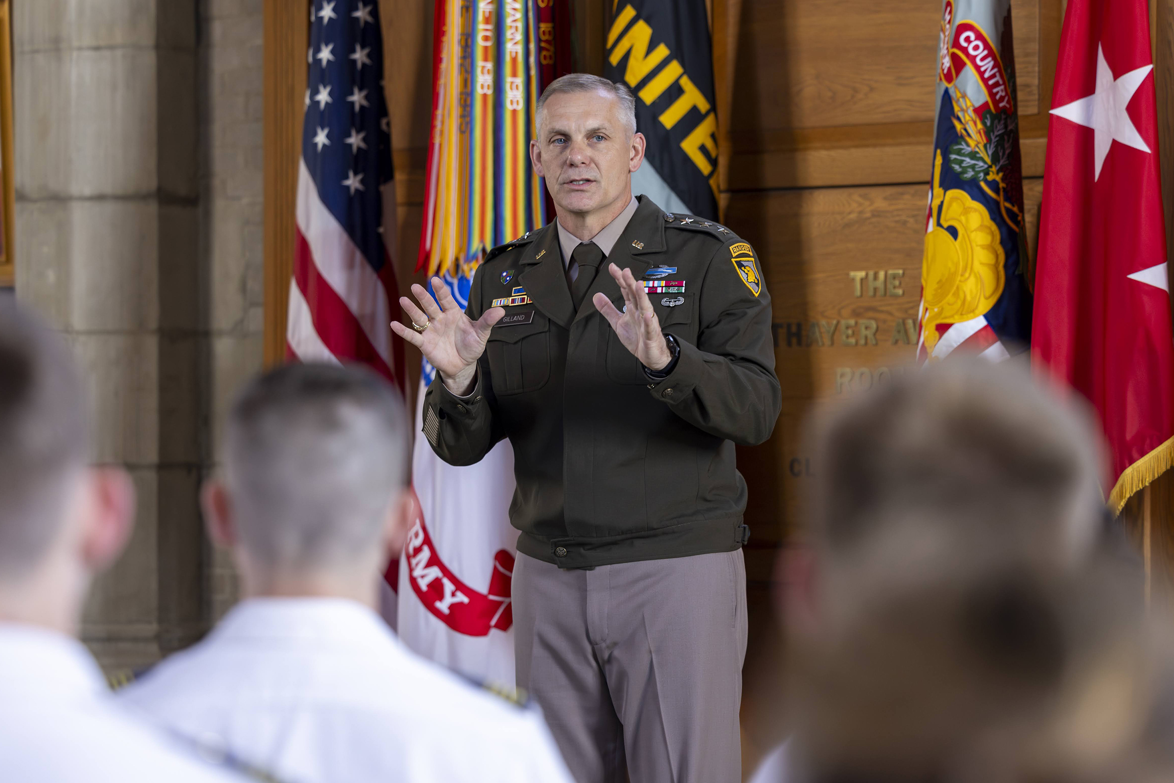 The Simon Center for the Professional Military Ethic hosted the John J. Pershing Reflective Essay Award ceremony on May 22 at the Thayer Award Room. Established in 2006, the award is meant to encourage cadets to reflect on their experiences at West Point and gain a better understanding for how the institution has helped them prepare for the profession of arms and to strengthen their resolve to serve the nation honorably as a commissioned officer. This year, the top three cadets who earn medallions were Clas