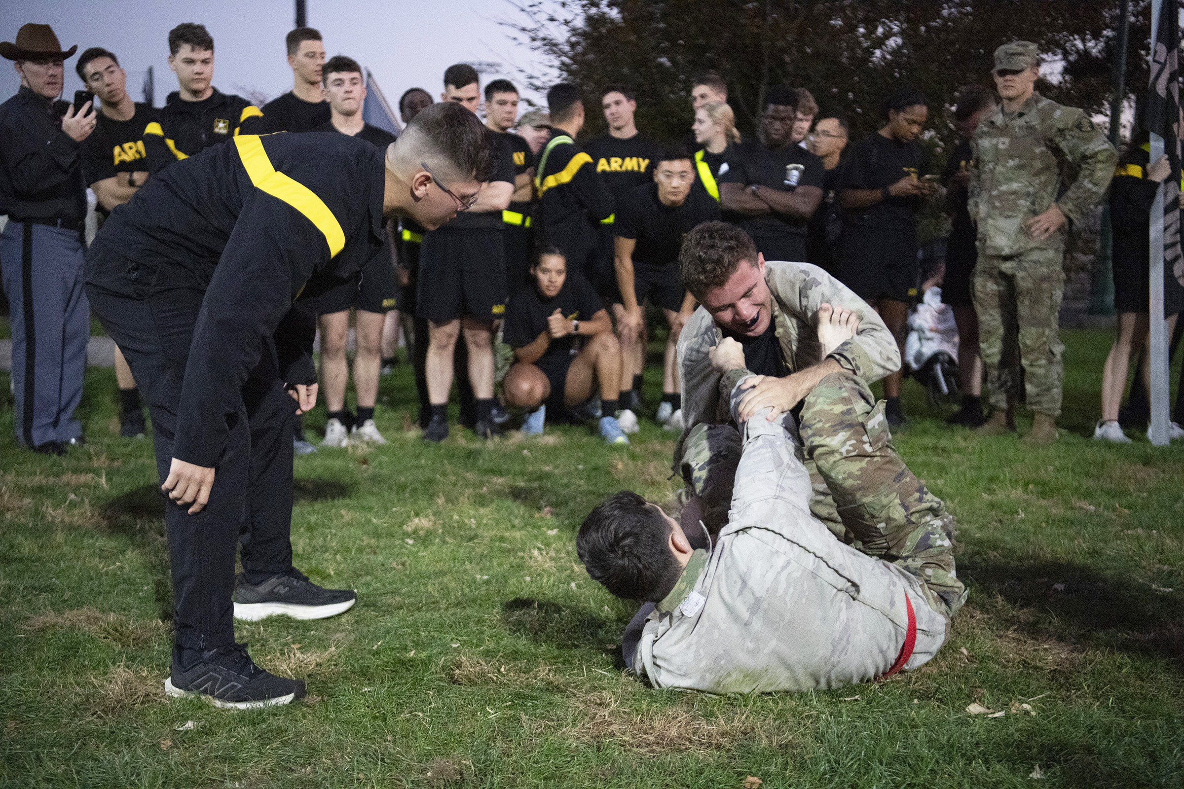 It was an evening of incredible finishes as cadets competed in five sports of the Company Athletics Fall Brigade Finals on Nov. 5 at the Arvin Cadet Physical Development Center and Daly Field. Cadets vied for company-level titles in functional fitness, flag football, soccer, basketball and grappling.  (Photo by John Pellino/USMA PAO)