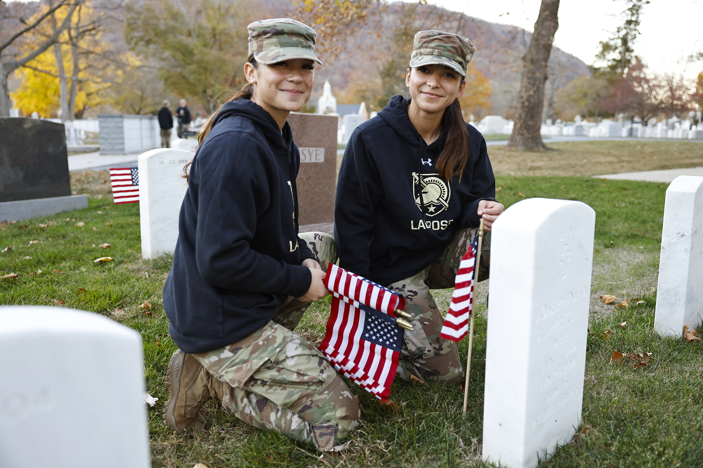 More than one hundred members of the West Point community came out in full force to honor veterans during an American Flag planting event on Nov. 7 at the West Point Cemetery.  (Photo by Eric S. Bartelt/USMA PAO-VI)