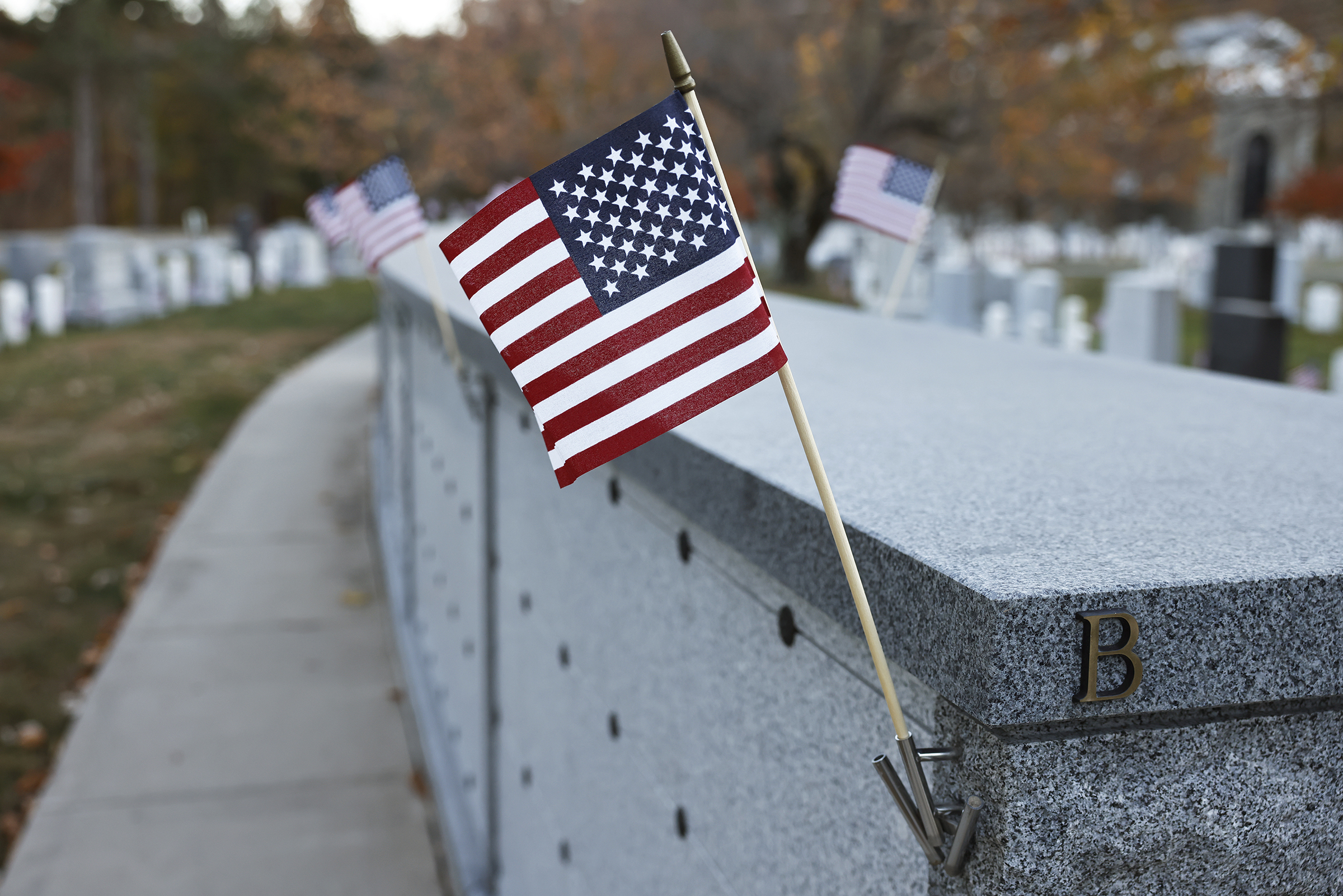 More than one hundred members of the West Point community came out in full force to honor veterans during an American Flag planting event on Nov. 7 at the West Point Cemetery.  (Photo by Eric S. Bartelt/USMA PAO-VI)