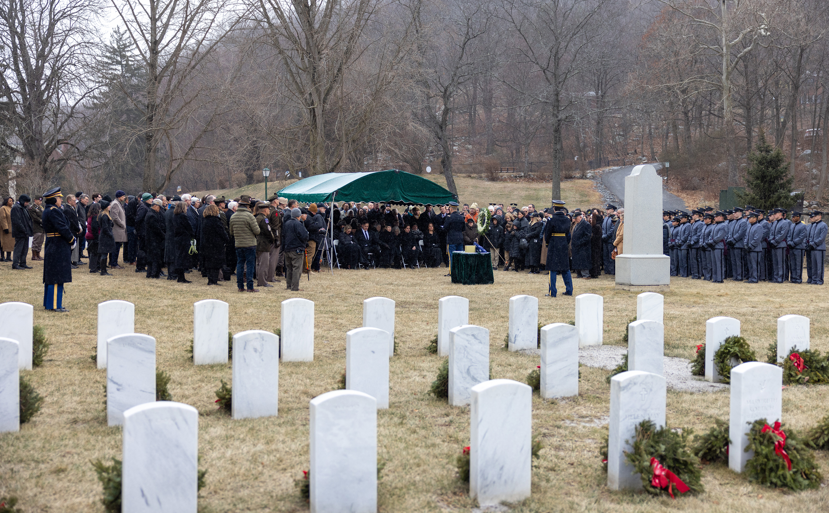 Memorial Service in honor of Paul "Buddy" Bucha, Medal of Honor recipient and U.S. Military Academy Class of 1965, takes place Jan. 16 at the Cadet Chapel and West Point Cemetery. More than 400 people attended the service celebrating his life, including 85 members of the Army West Point Swim Team, three Medal of Honor recipients and the commanding general of the 101st Airborne Division (Air Assault). Bucha earned his Medal of Honor due to his bravery and leadership in dire circumstances from March 18, 1968,