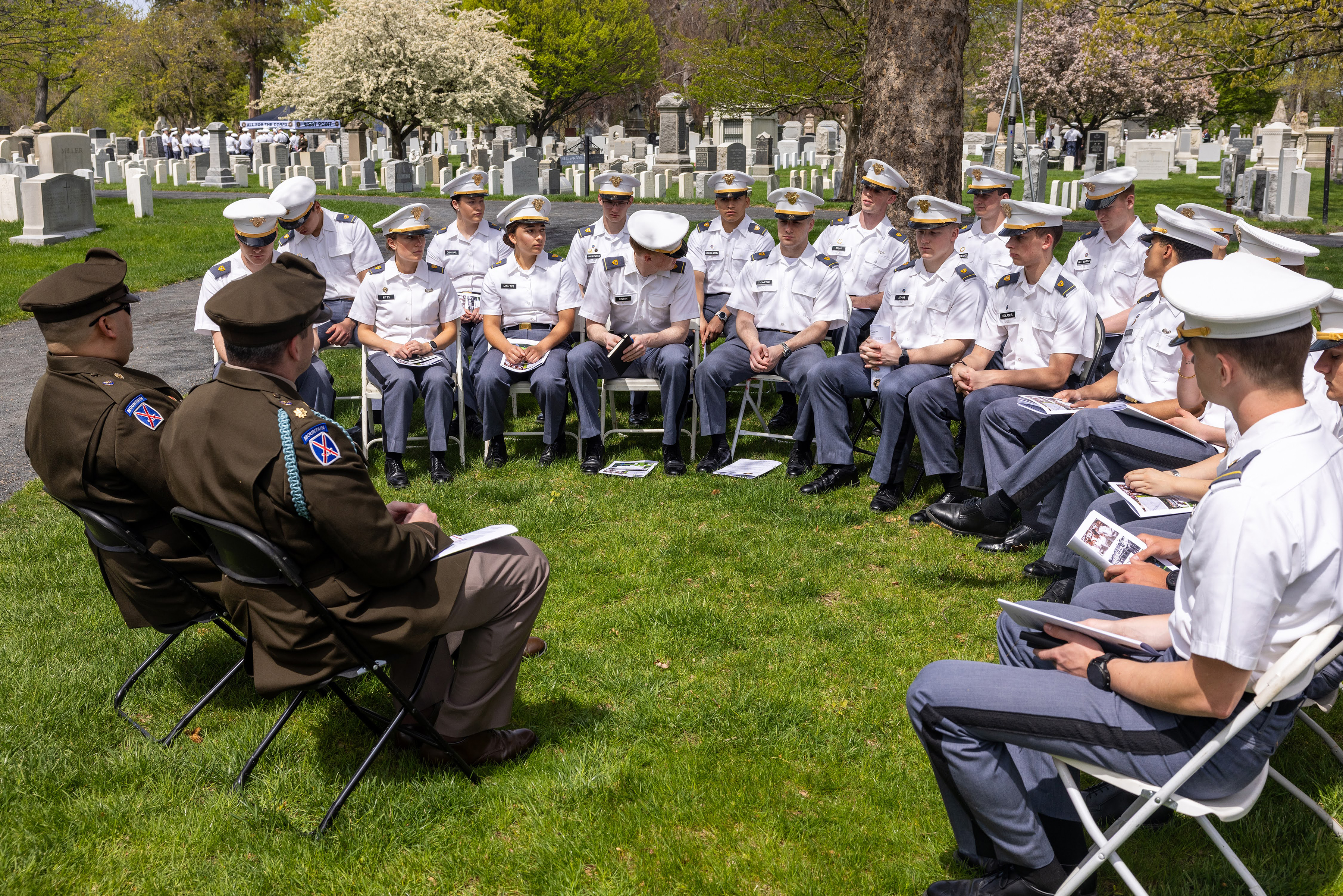 Cadets from the U.S. Military Academy Class of 2028 participated in the annual "Inspiration to Serve" Cemetery Tour on April 23 at the West Point Cemetery. It is a ceremony where cadets honor the sacrifices of those who came before them, but it also allows them to reflect on the legacy of the Long Gray Line and the importance of service. The cemetery tour gives the cadets a chance to learn about the lives of fallen graduates, fostering a deep connection and understanding of the values of service. The experi