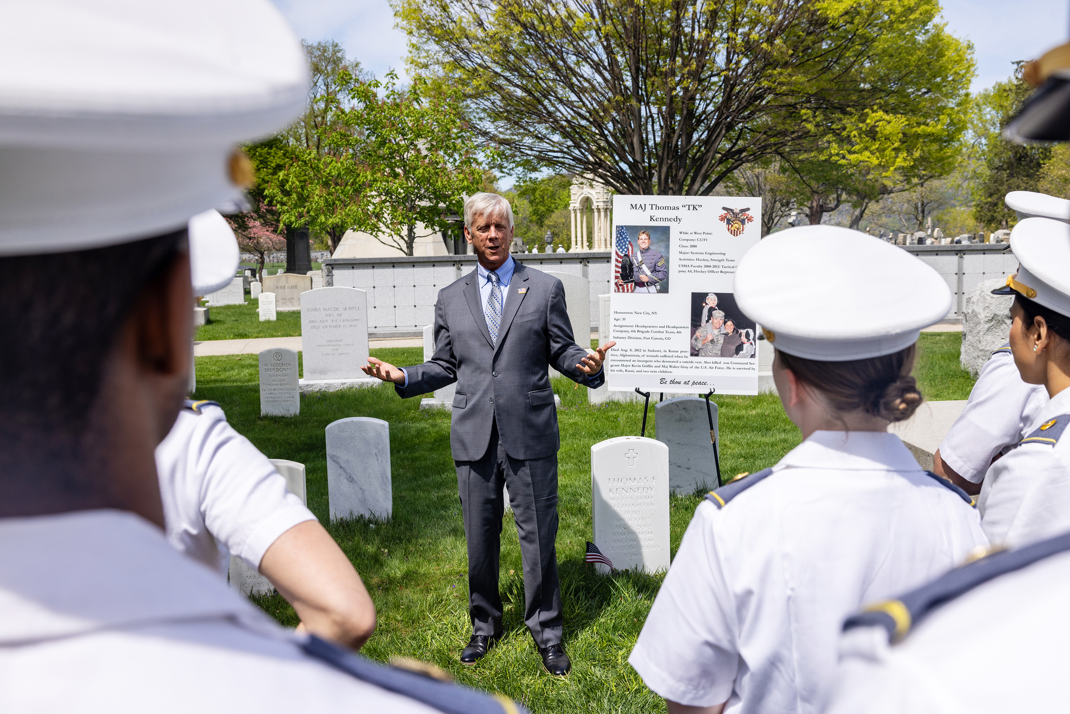 Cadets from the U.S. Military Academy Class of 2028 participated in the annual "Inspiration to Serve" Cemetery Tour on April 23 at the West Point Cemetery. It is a ceremony where cadets honor the sacrifices of those who came before them, but it also allows them to reflect on the legacy of the Long Gray Line and the importance of service. The cemetery tour gives the cadets a chance to learn about the lives of fallen graduates, fostering a deep connection and understanding of the values of service. The experi
