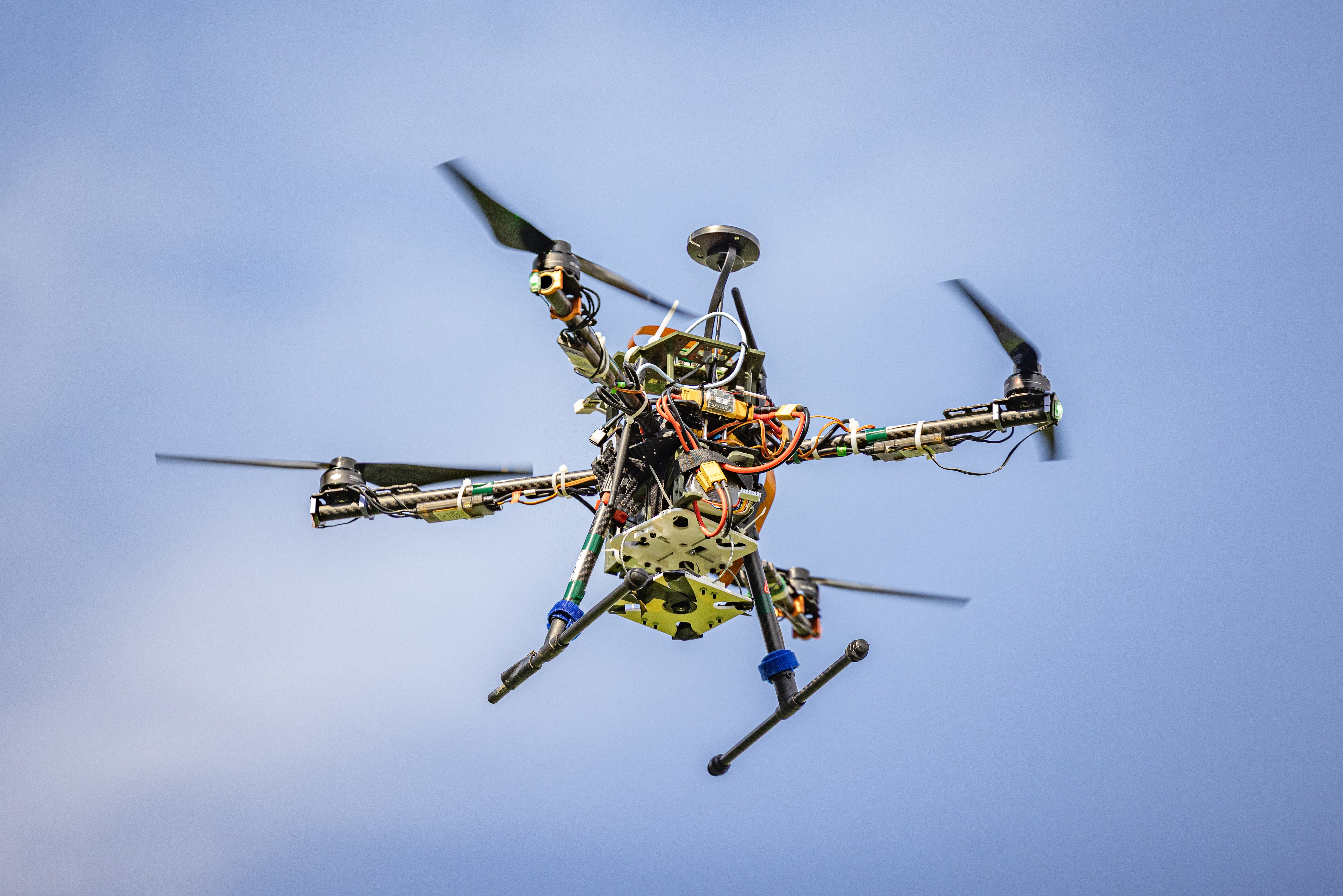 Team Swarm Troopers gathered at South Dock to assess their drones as they performed aerial tests to determine their effectiveness with mine detection, among other aspects, April 15 at the U.S. Military Academy.  (Photo by Jorge Garcia/USMA PAO-VI)
