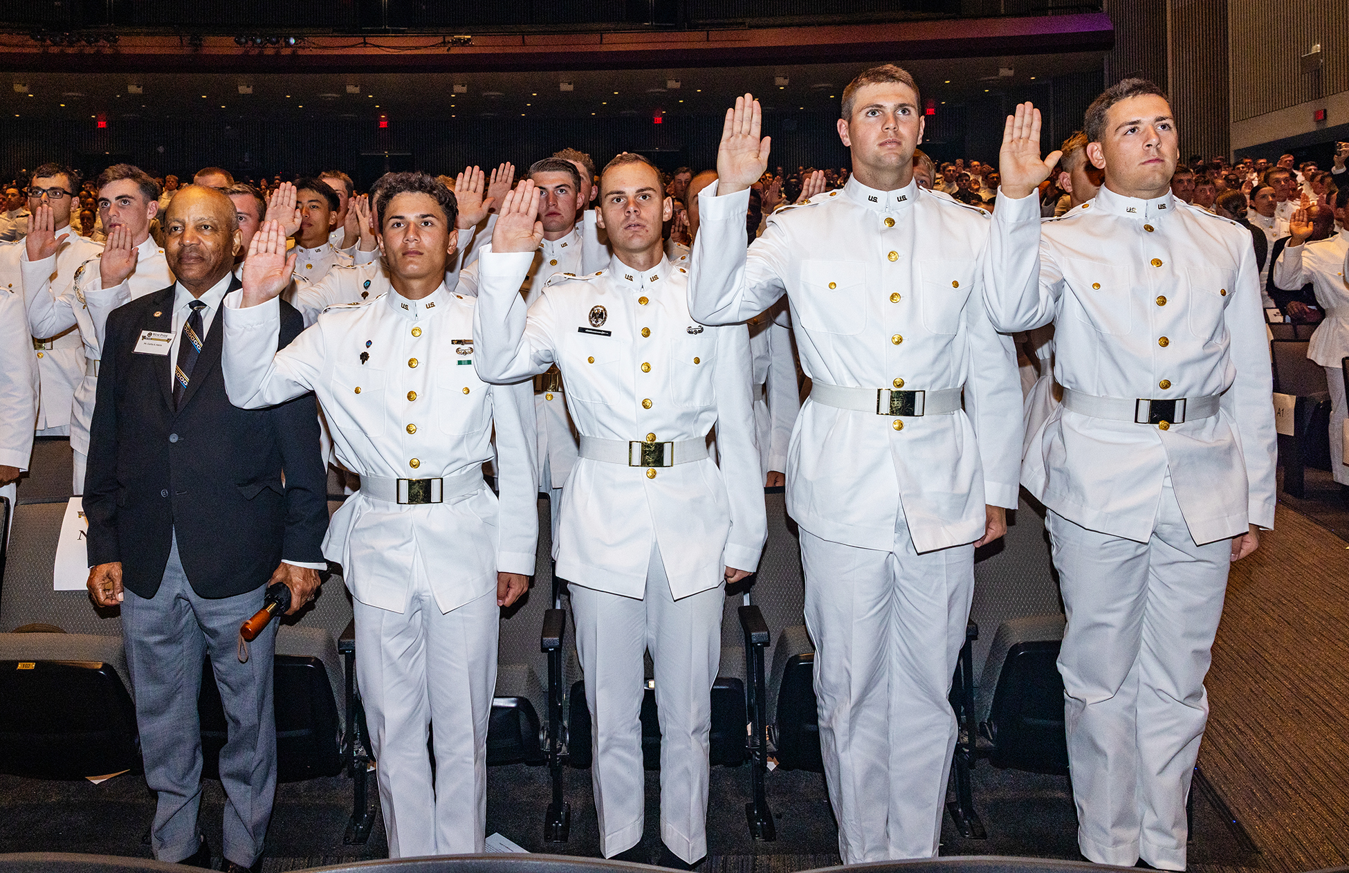 In one of the most significant moments of their cadet careers, more than 1,100 members of the U.S. Military Academy Class of 2028 officially swore allegiance to defend the United States and committed to their final two years at West Point and acknowledged a five-year active-duty obligation during the Affirmation Ceremony on Aug. 16 at Eisenhower Hall Theatre.  (Photo by Eric S. Bartelt/USMA PAO-VI)