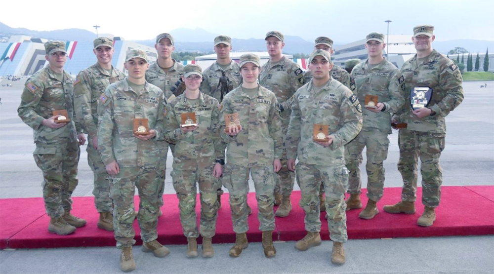 Eleven cadets from the U.S. Military Academy competed in the Chimaltlalli International Military Skills Competition, taking first place among international teams while earning third-place overall behind Mexican teams, Heróico Colegio Militar A, which won first place and Heróico Colegio Militar B, which took second, on March 10-12 at El Heróico Colegio Militar in Tlalpan.  (Photo by Alfredo Martin del Campo Covarrubia/Sentinel Mexico) 