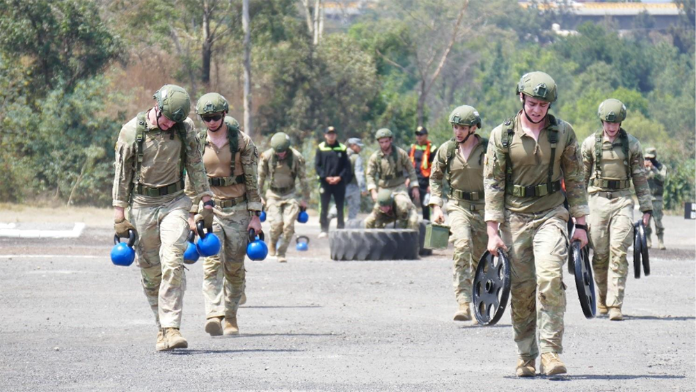 Eleven cadets from the U.S. Military Academy competed in the Chimaltlalli International Military Skills Competition, taking first place among international teams while earning third-place overall behind Mexican teams, Heróico Colegio Militar A, which won first place and Heróico Colegio Militar B, which took second, on March 10-12 at El Heróico Colegio Militar in Tlalpan.  (Photo by Alfredo Martin del Campo Covarrubia/Sentinel Mexico) 