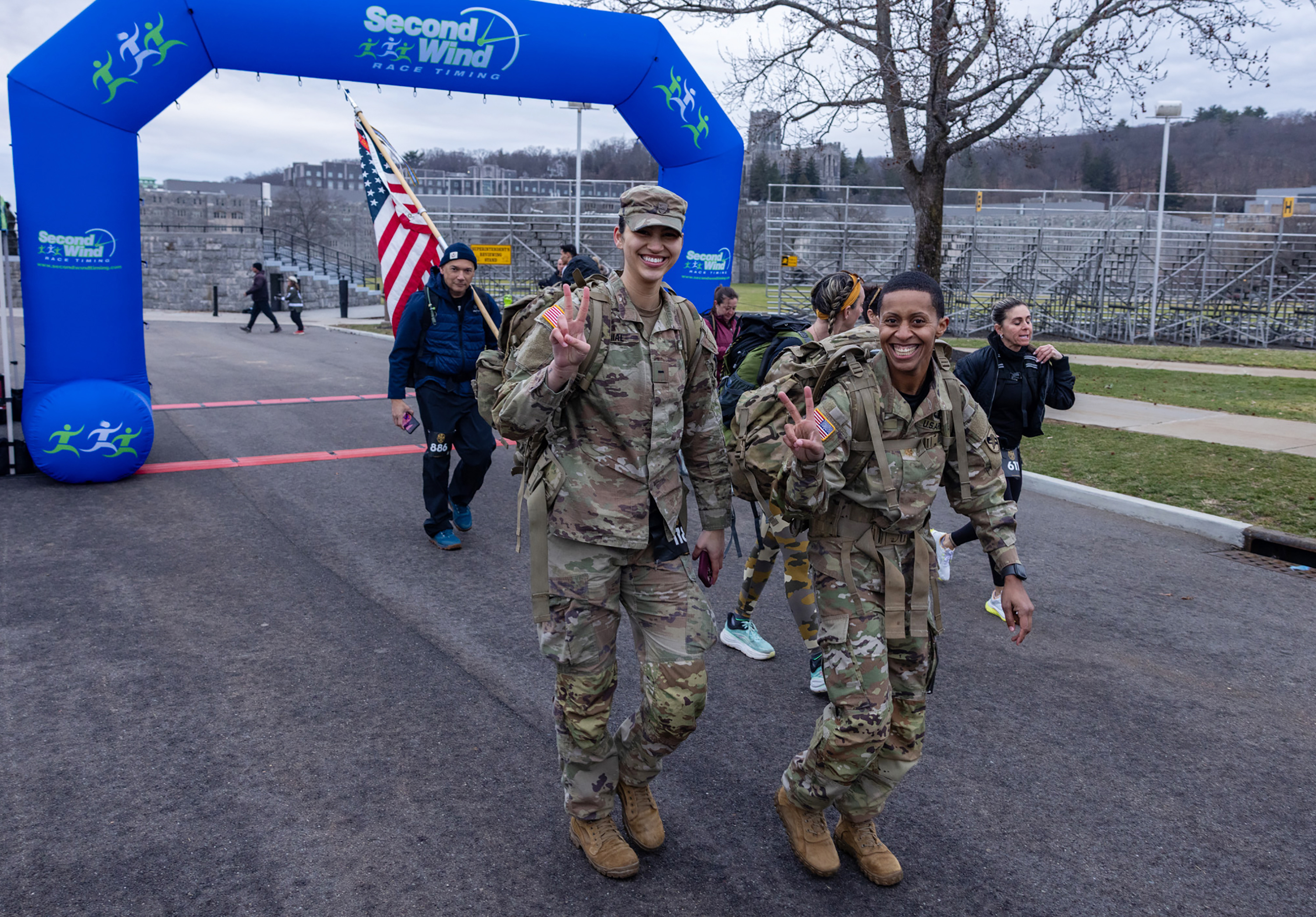 The Army West Point Marathon team hosted the 2026 Fallen Comrades Half Marathon on March 22 at West Point.  Now in its 10th year, more than 900 participated by conquering a challenging 13.1-mile course in remembrance of 13 fallen West Point graduates at each mile marker.  The event featured a combination of a run and ruck divisions, along with a one-mile Kids Run.  (Photo by Eric S. Bartelt/USMA PAO-VI)