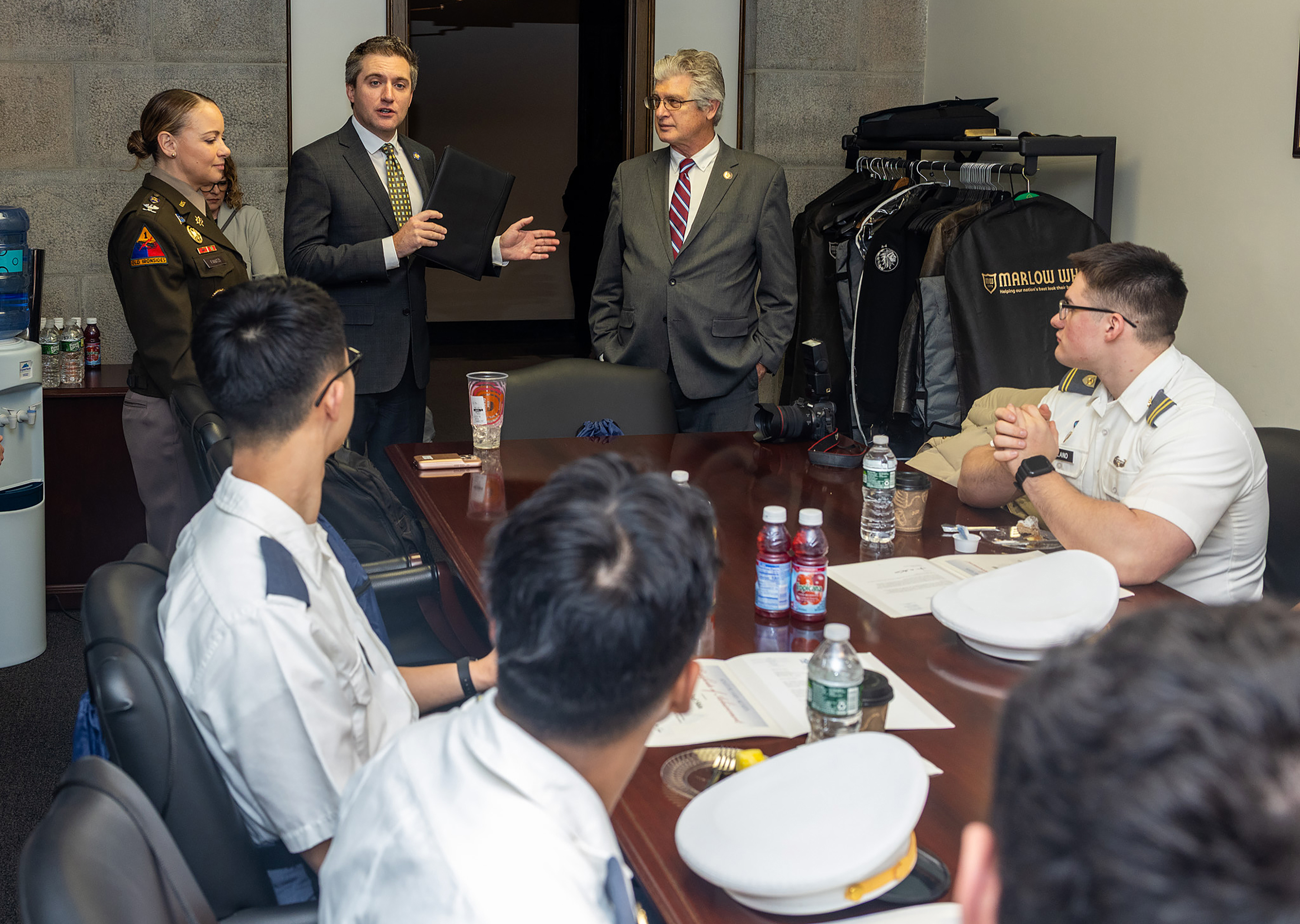 The New York Legislature welcomed cadets and leadership from the U.S. Military Academy during the 74th annual West Point Day in Albany on March 19 at the State Capitol Building in Albany, New York. Col. Daniel R. Stuewe, U.S. Army Garrison West Point commander, led the delegation of officers, noncommissioned officers, DOD civilians, the cadet first captain and 11 local cadets to accept the New York State Legislature’s resolution proclamation. (Photo by Eric S. Bartelt/USMA PAO-VI)