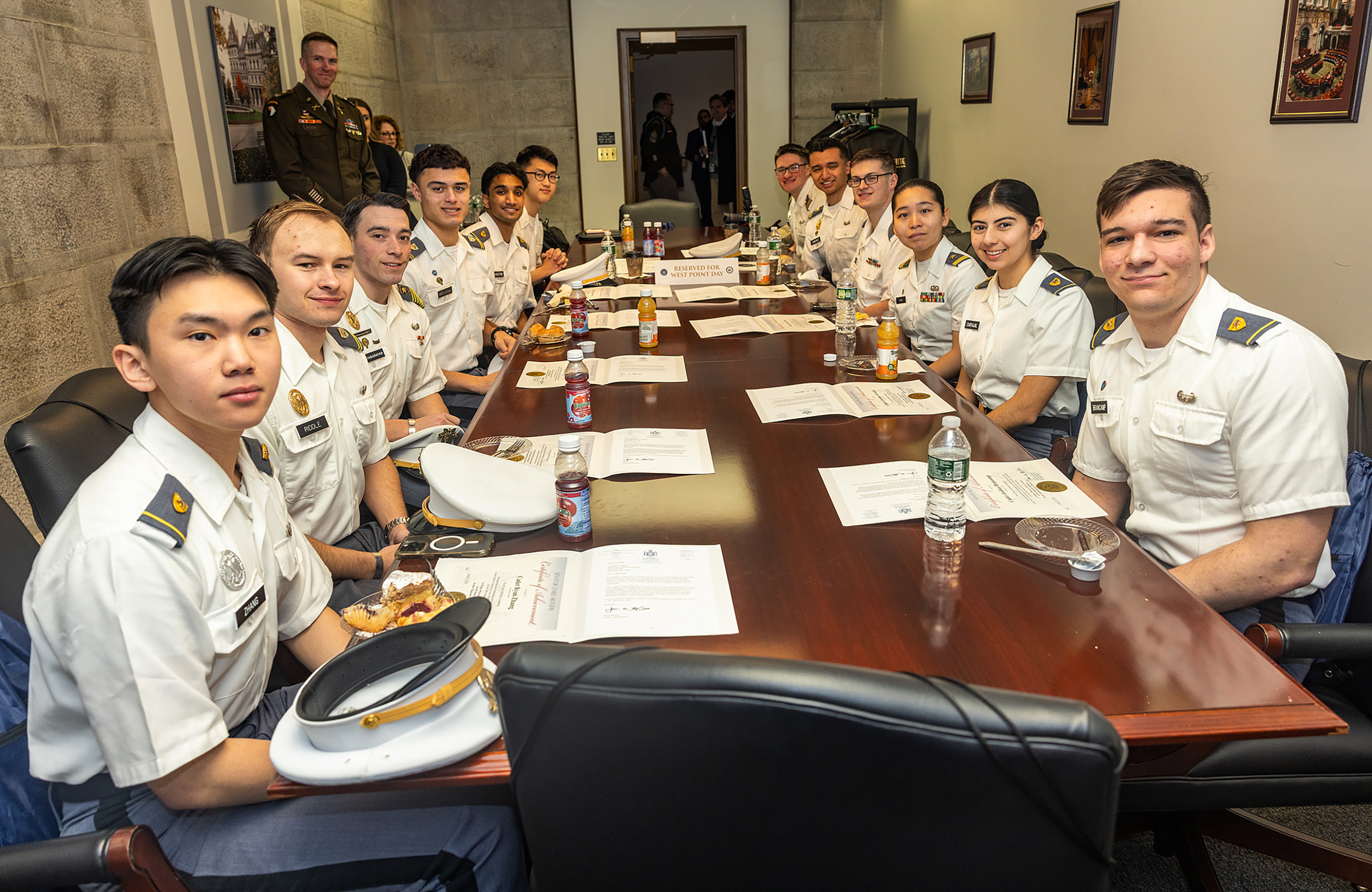 The New York Legislature welcomed cadets and leadership from the U.S. Military Academy during the 74th annual West Point Day in Albany on March 19 at the State Capitol Building in Albany, New York. Col. Daniel R. Stuewe, U.S. Army Garrison West Point commander, led the delegation of officers, noncommissioned officers, DOD civilians, the cadet first captain and 11 local cadets to accept the New York State Legislature’s resolution proclamation. (Photo by Eric S. Bartelt/USMA PAO-VI)