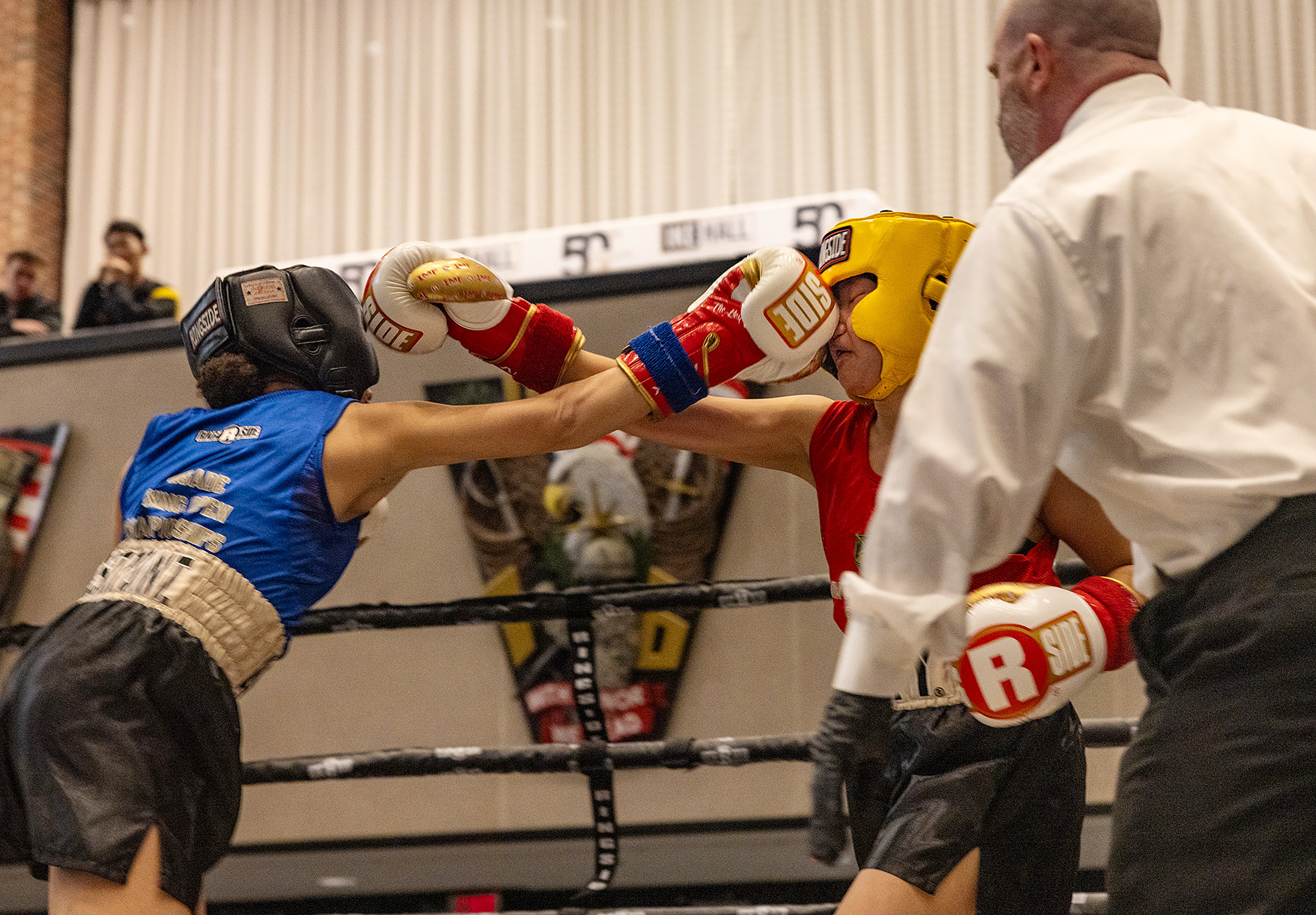 The U.S. Military Academy hosted the 70th annual Brigade Boxing Open Finals on Feb. 20 at Crest Hall.  There were 10 bouts on the evening, incuding seven men's bouts and three women's fights. Overall, there were 18 BBO winners with the other fights happening the previous day.  There were eight new BBO champions and 10 champions who now won multiple BBO titles.  (Photo by Eric S. Bartelt / USMA PAO-VI)